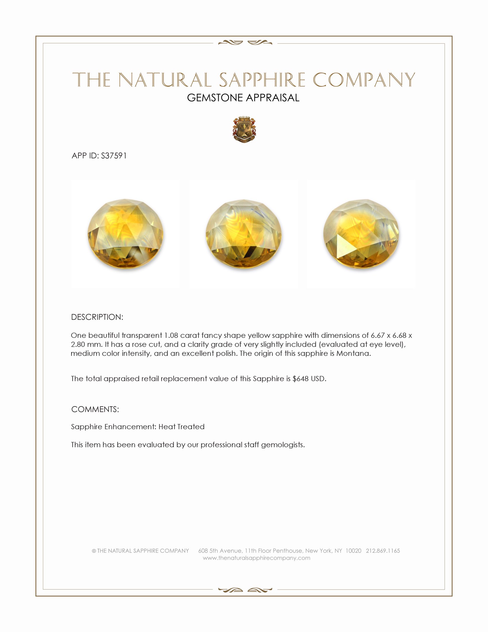 1.08 Ct. Yellow Sapphire from Montana