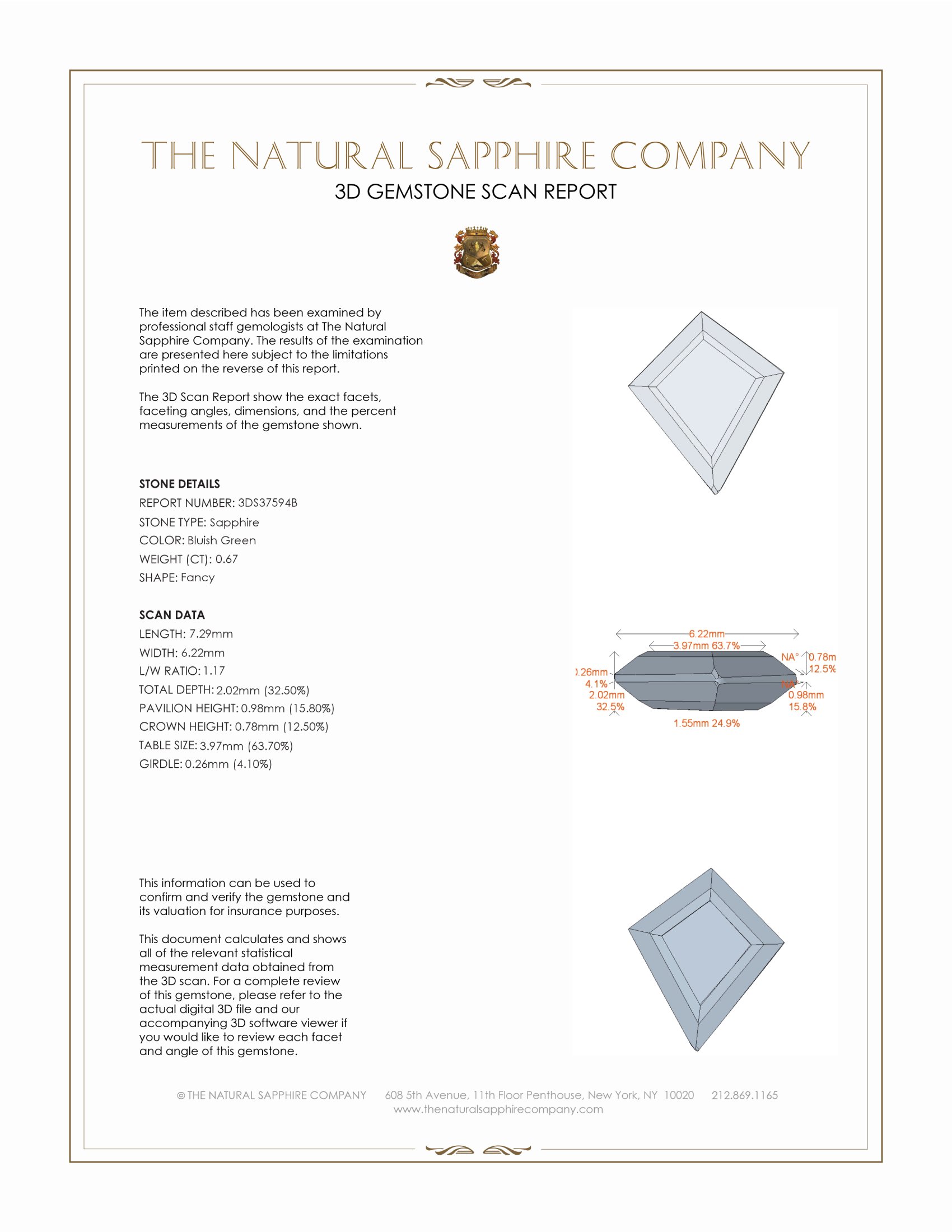 0.67 Ct. Bluish Green Sapphire from Montana