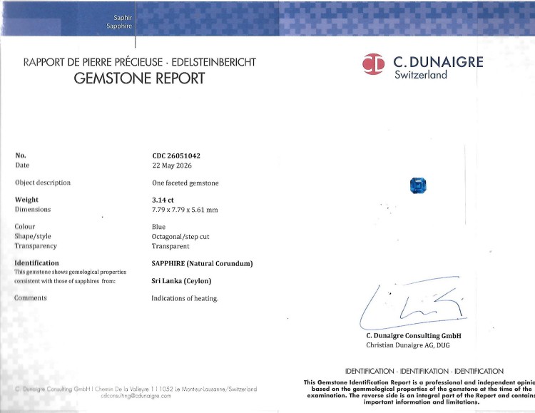 3.14 Ct. Blue Sapphire from Ceylon (Sri Lanka)