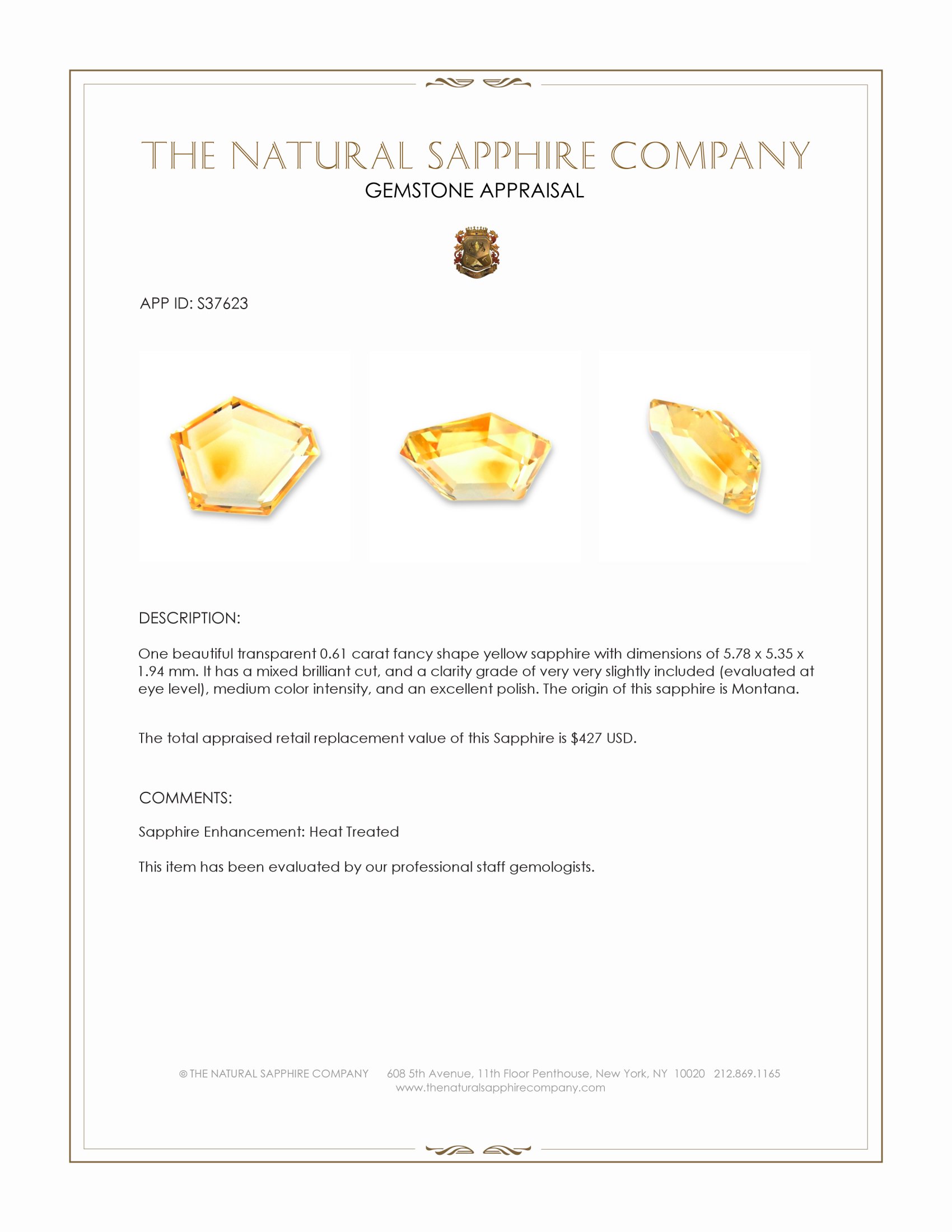 0.61 Ct. Yellow Sapphire from Montana