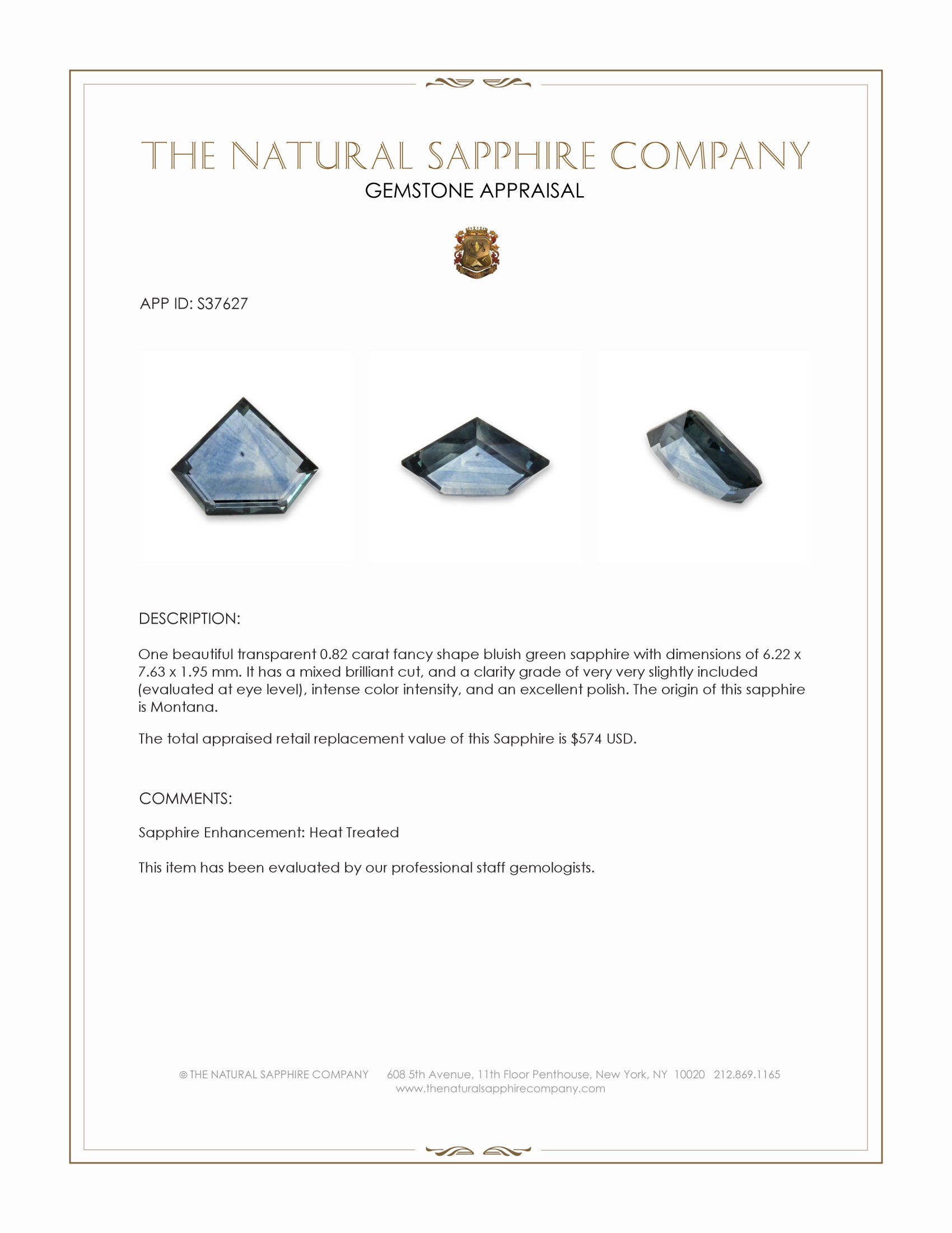 0.82 Ct. Bluish Green Sapphire from Montana