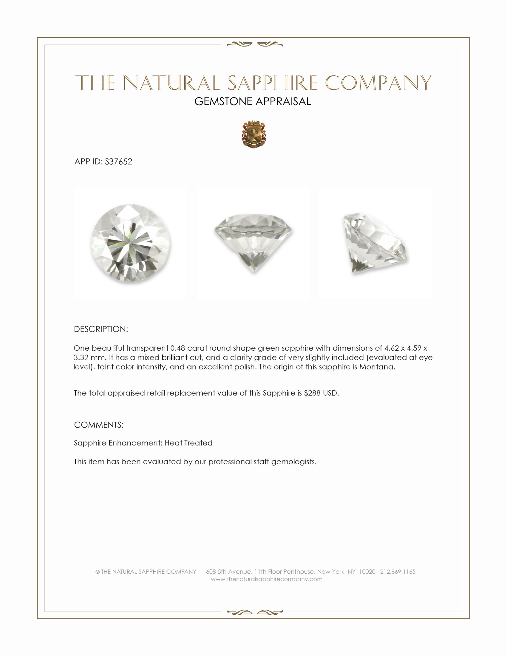 0.48 Ct. Green Sapphire from Montana