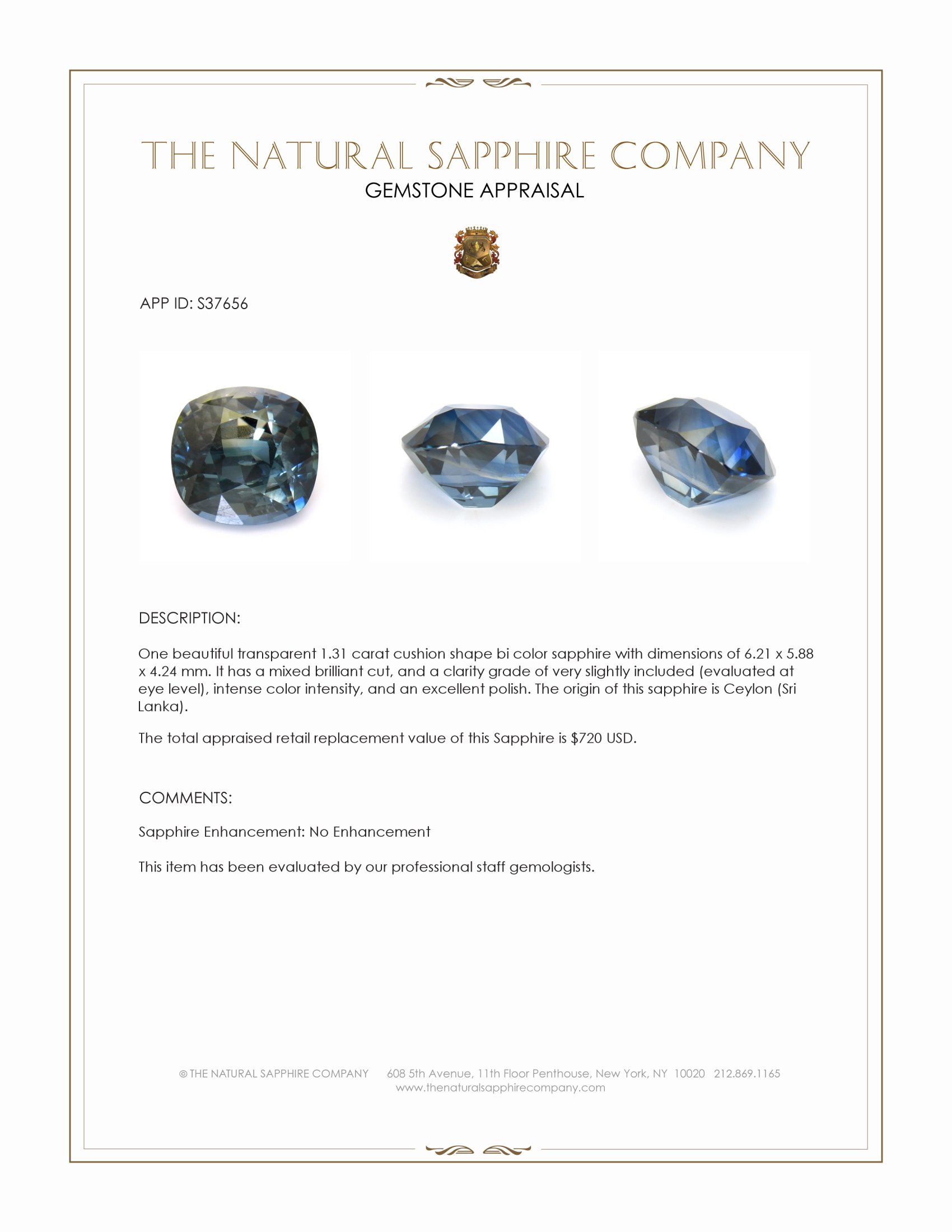 1.31 Ct. Bi Color / Parti Sapphire from Ceylon (Sri Lanka)