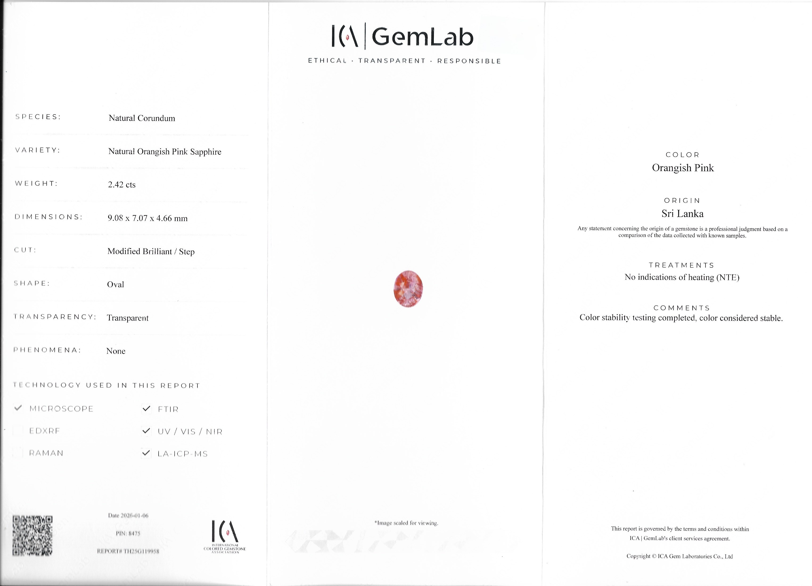2.42 Ct. Padparadscha Sapphire from Ceylon (Sri Lanka)