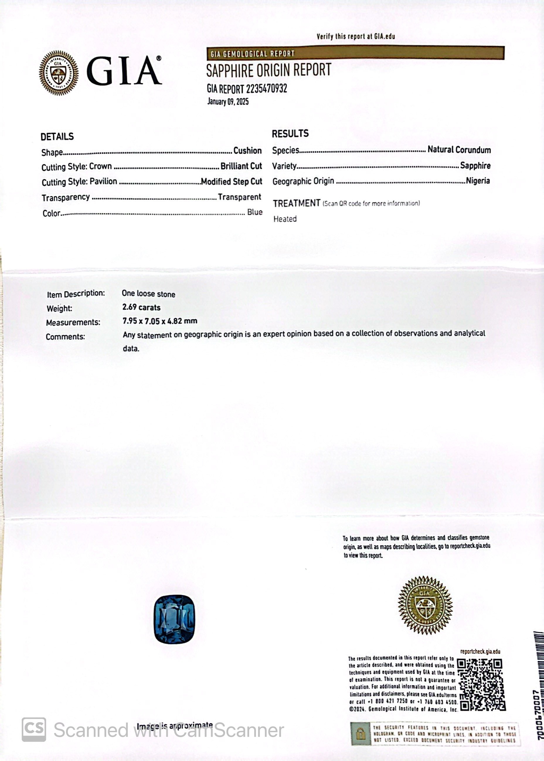 2.69 Ct. Blue Sapphire from Nigeria