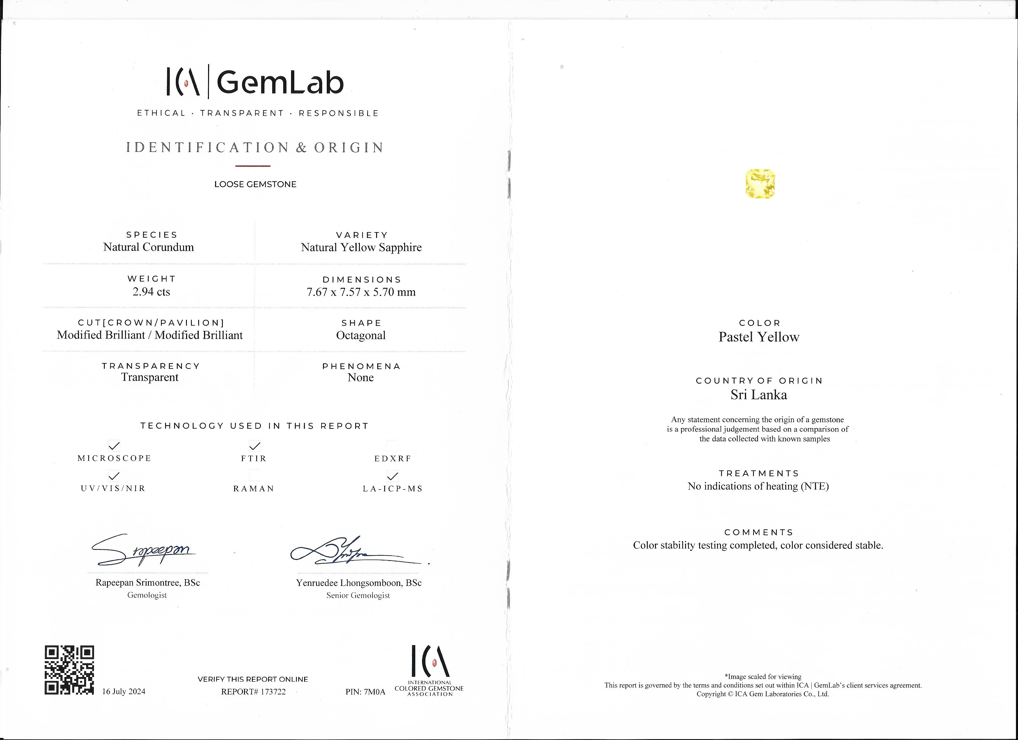 2.94 Ct. Yellow Sapphire from Ceylon (Sri Lanka)