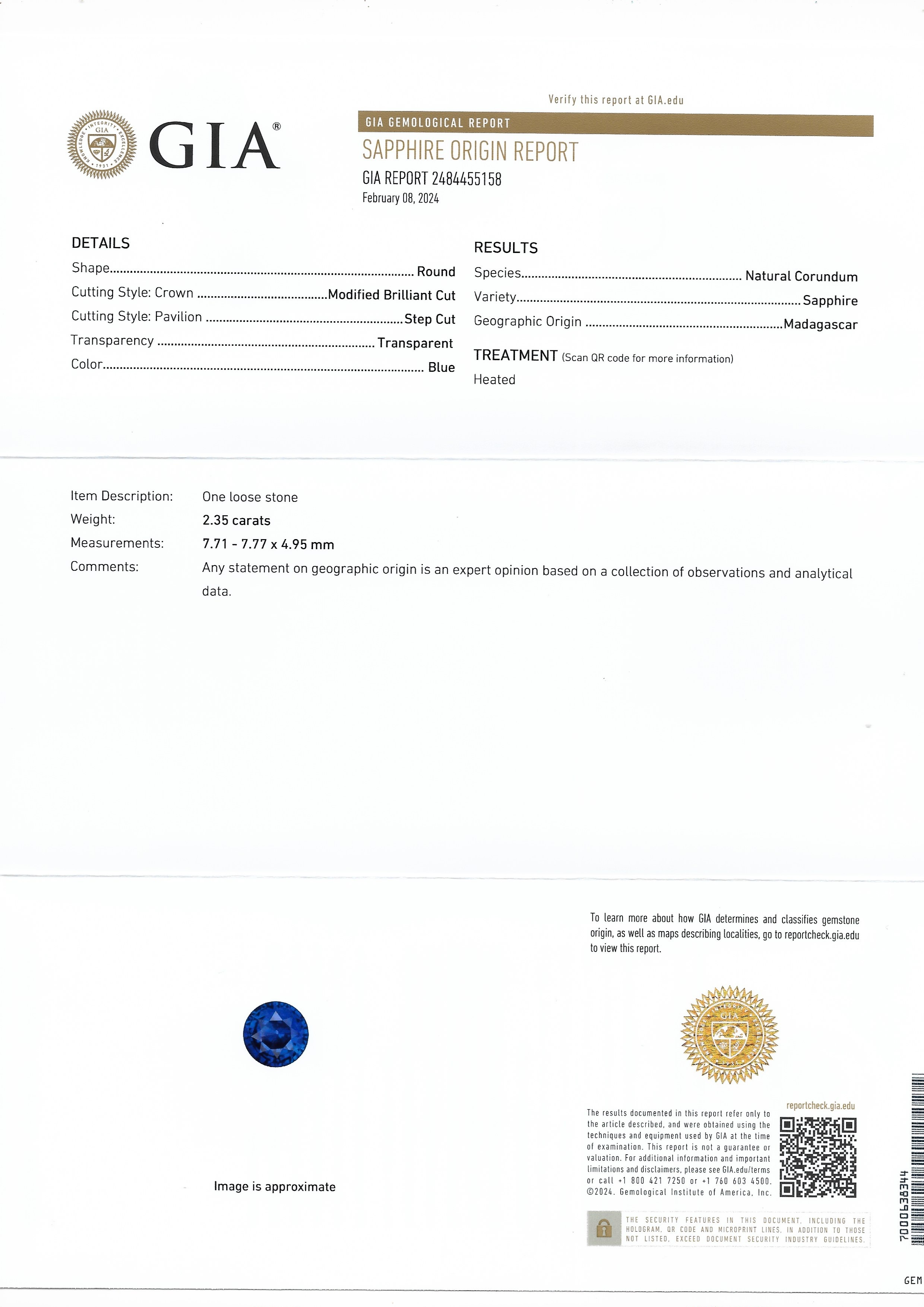 2.35 Ct. Blue Sapphire from Madagascar