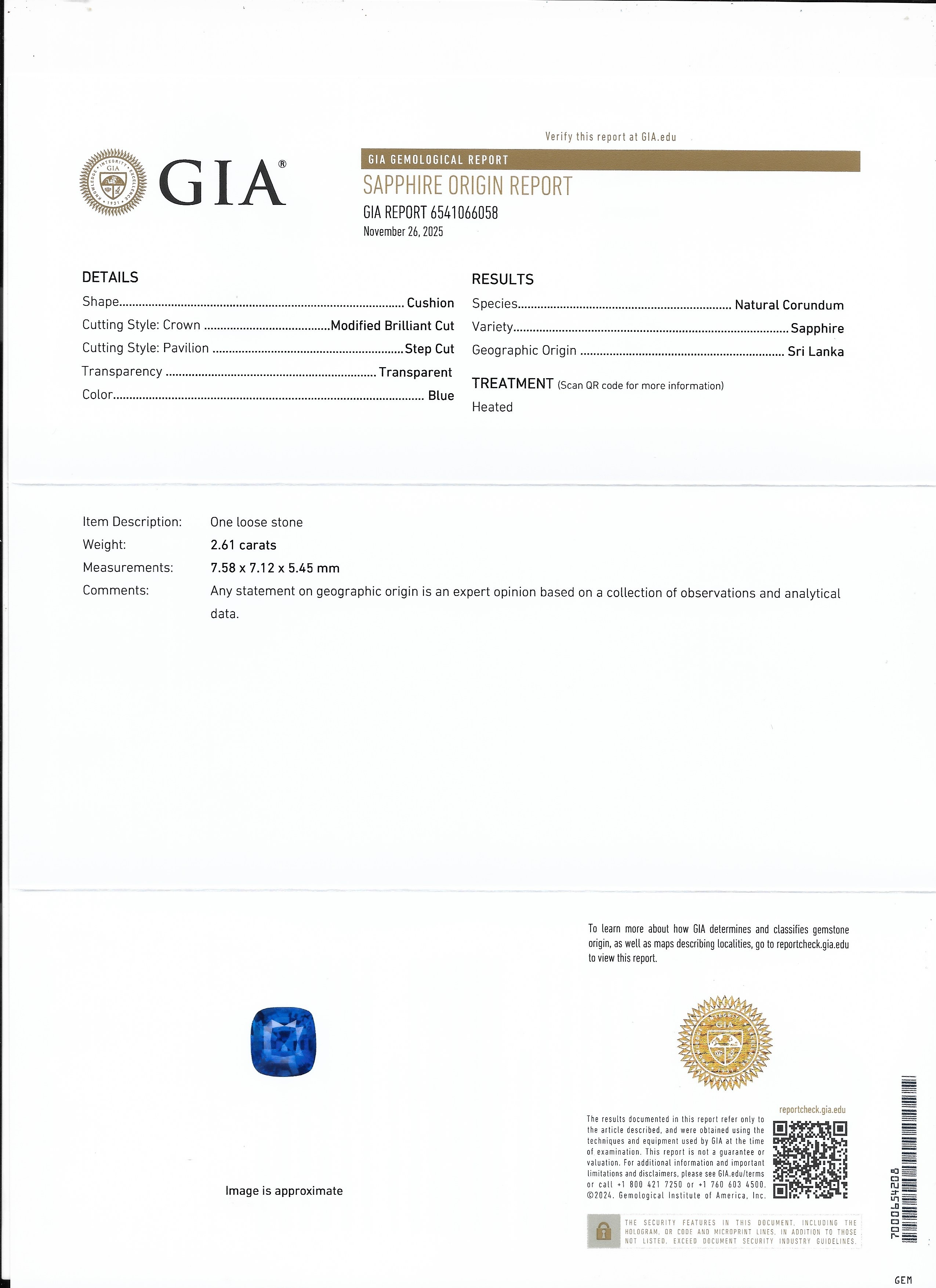 2.61 Ct. Blue Sapphire from Ceylon (Sri Lanka)