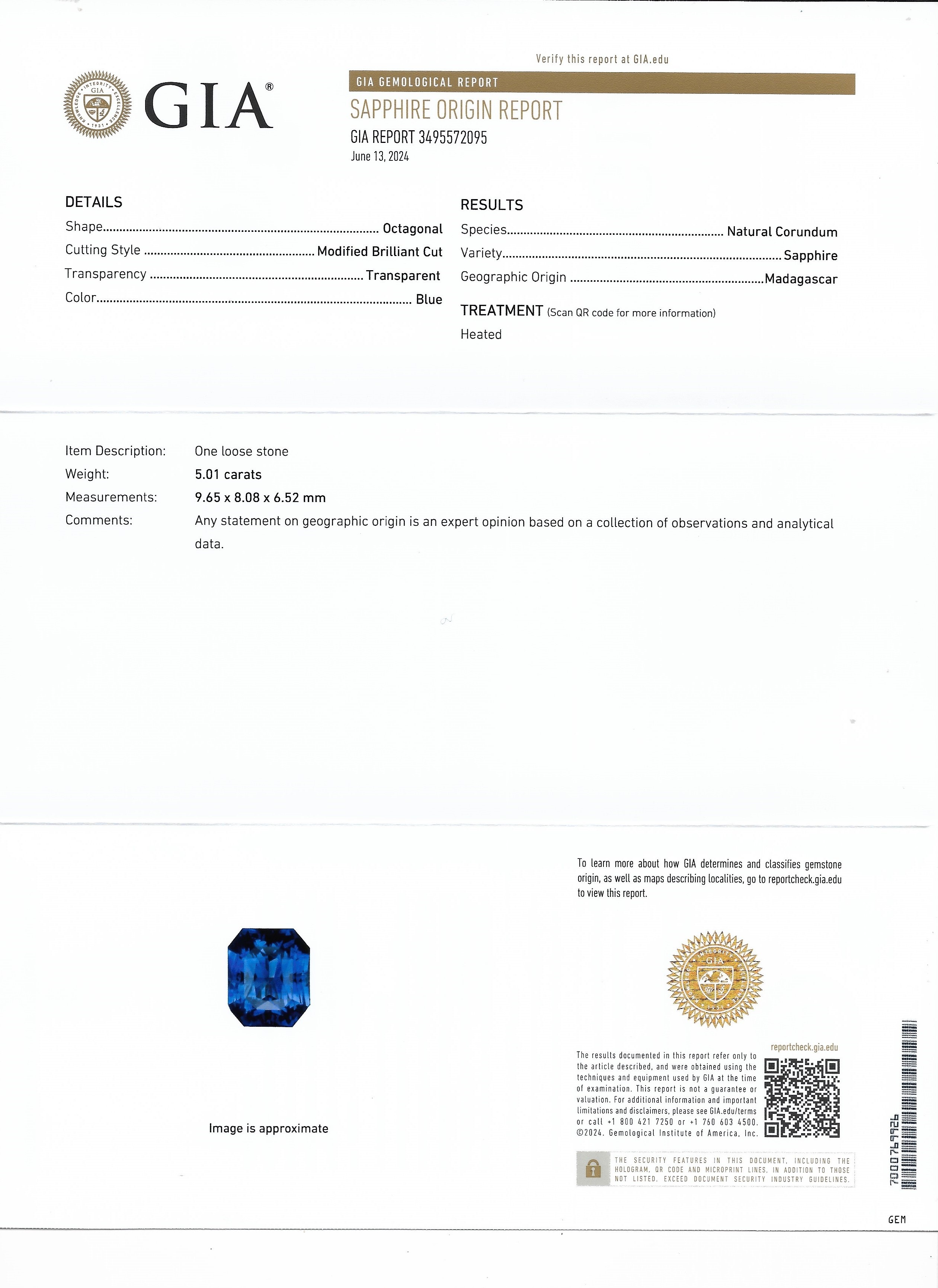 5.01 Ct. Blue Sapphire from Madagascar