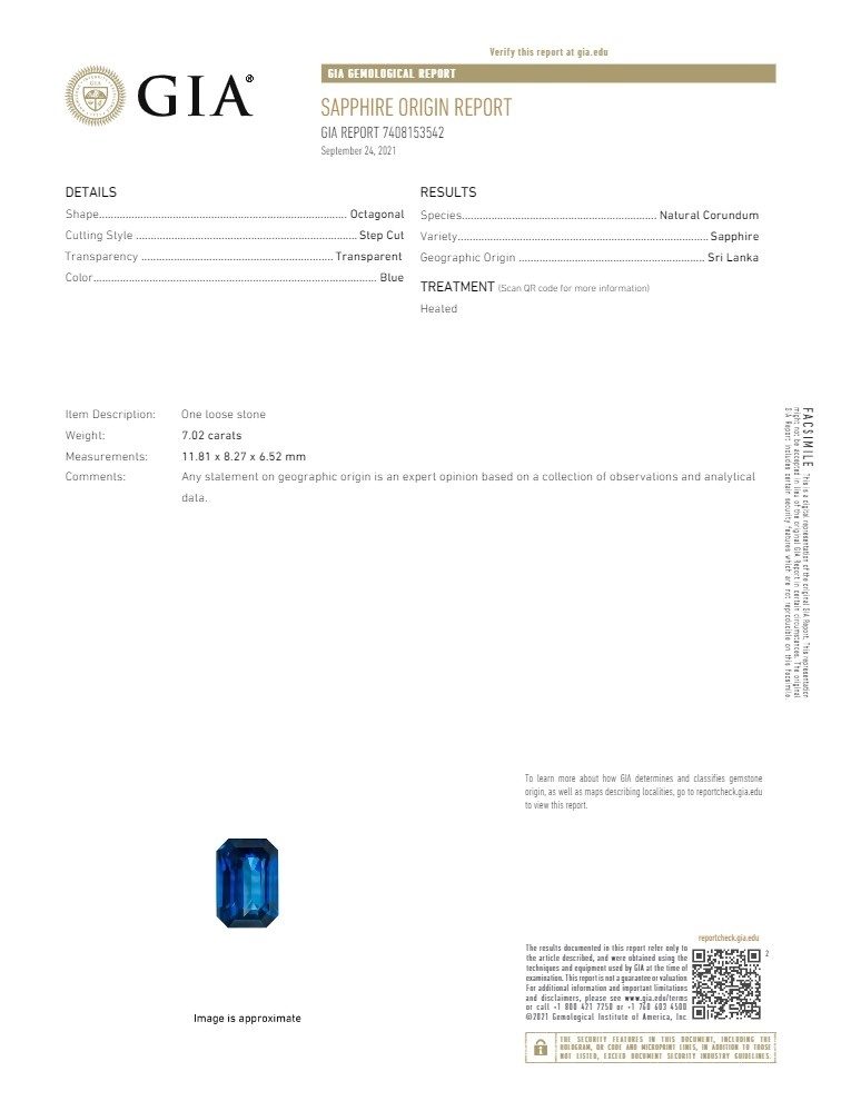 7.02 Ct. Blue Sapphire from Ceylon (Sri Lanka)