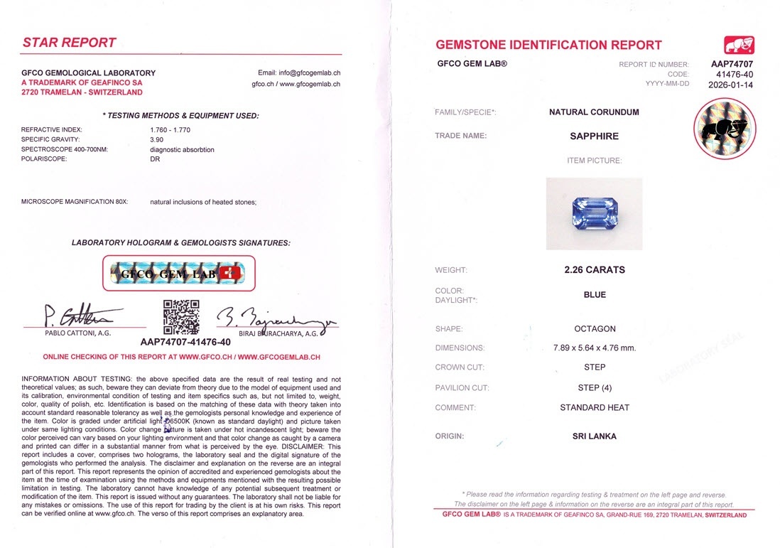 2.26 Ct. Blue Sapphire from Ceylon (Sri Lanka)