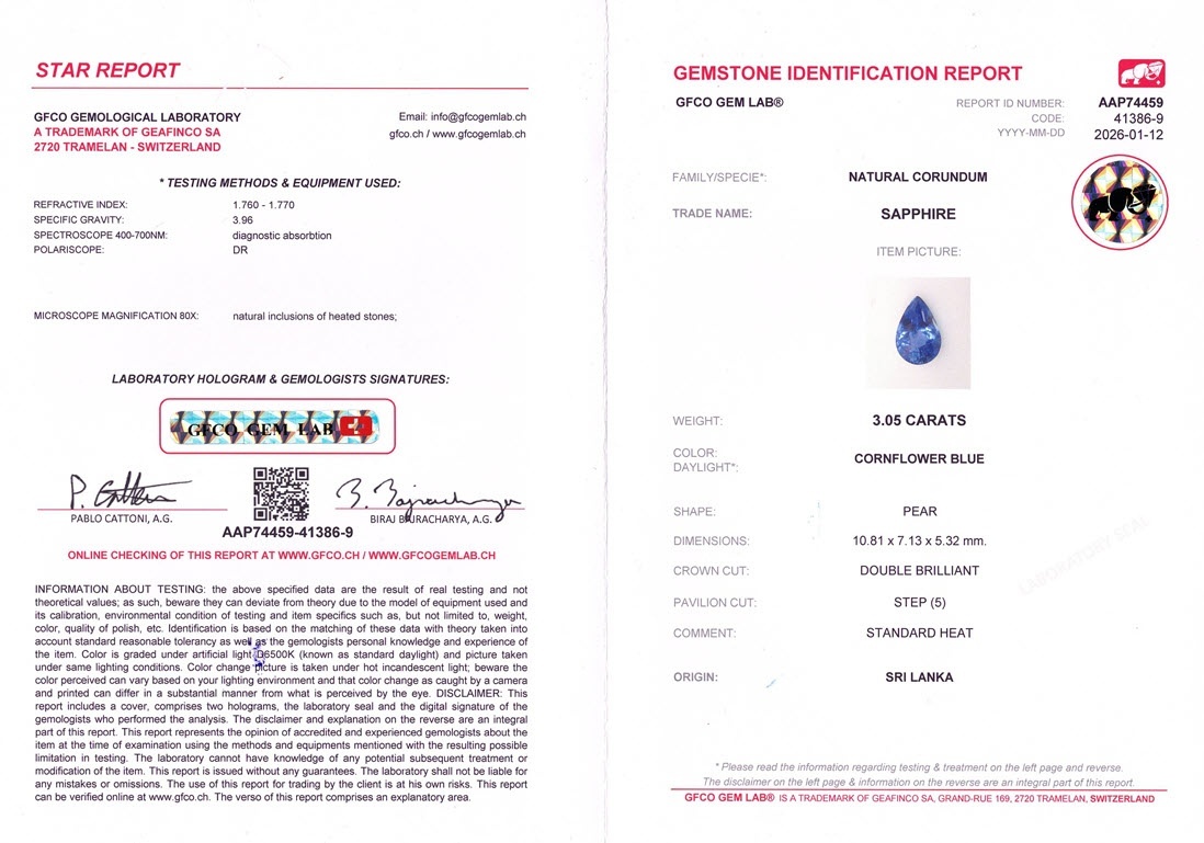 3.05 Ct. Blue Sapphire from Ceylon (Sri Lanka)
