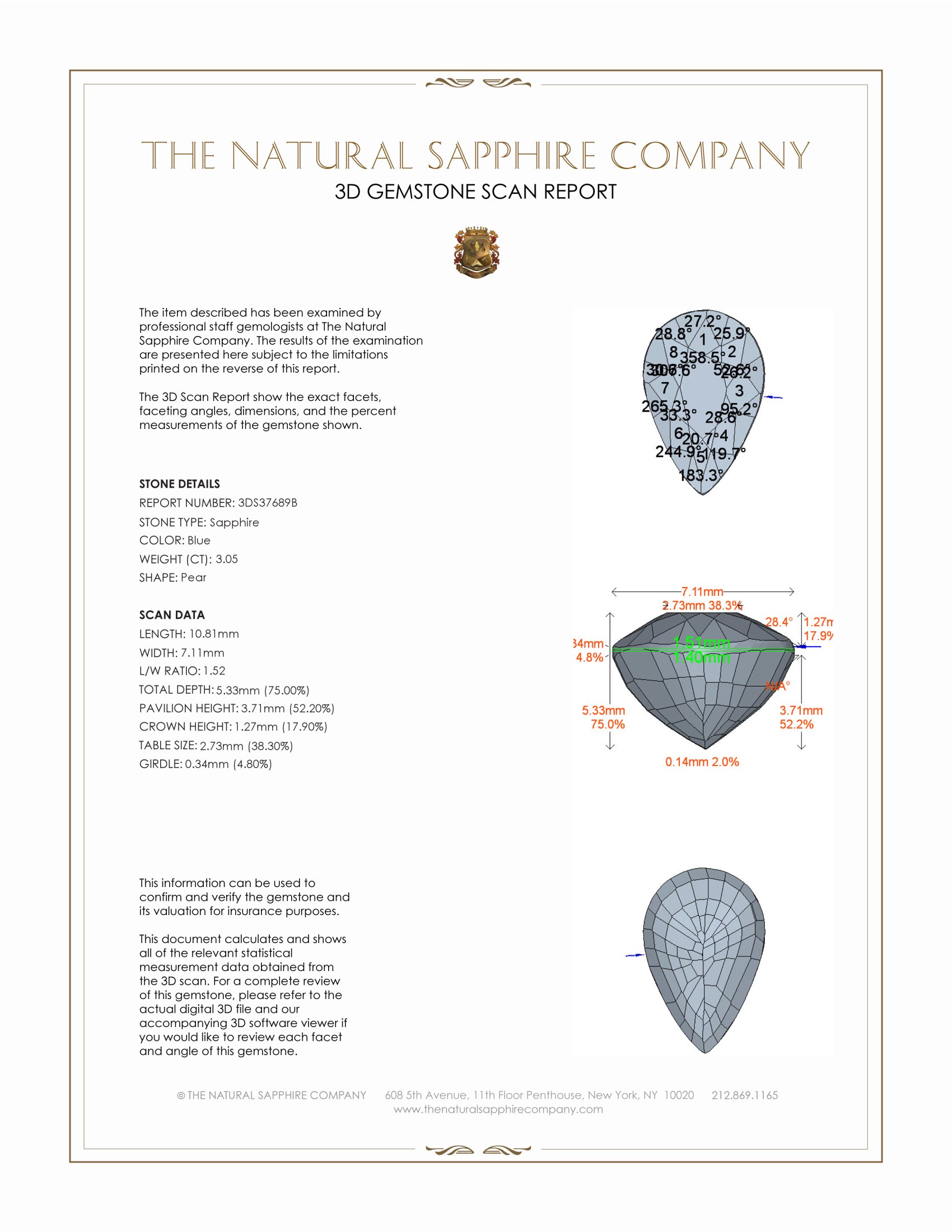 3.05 Ct. Blue Sapphire from Ceylon (Sri Lanka)