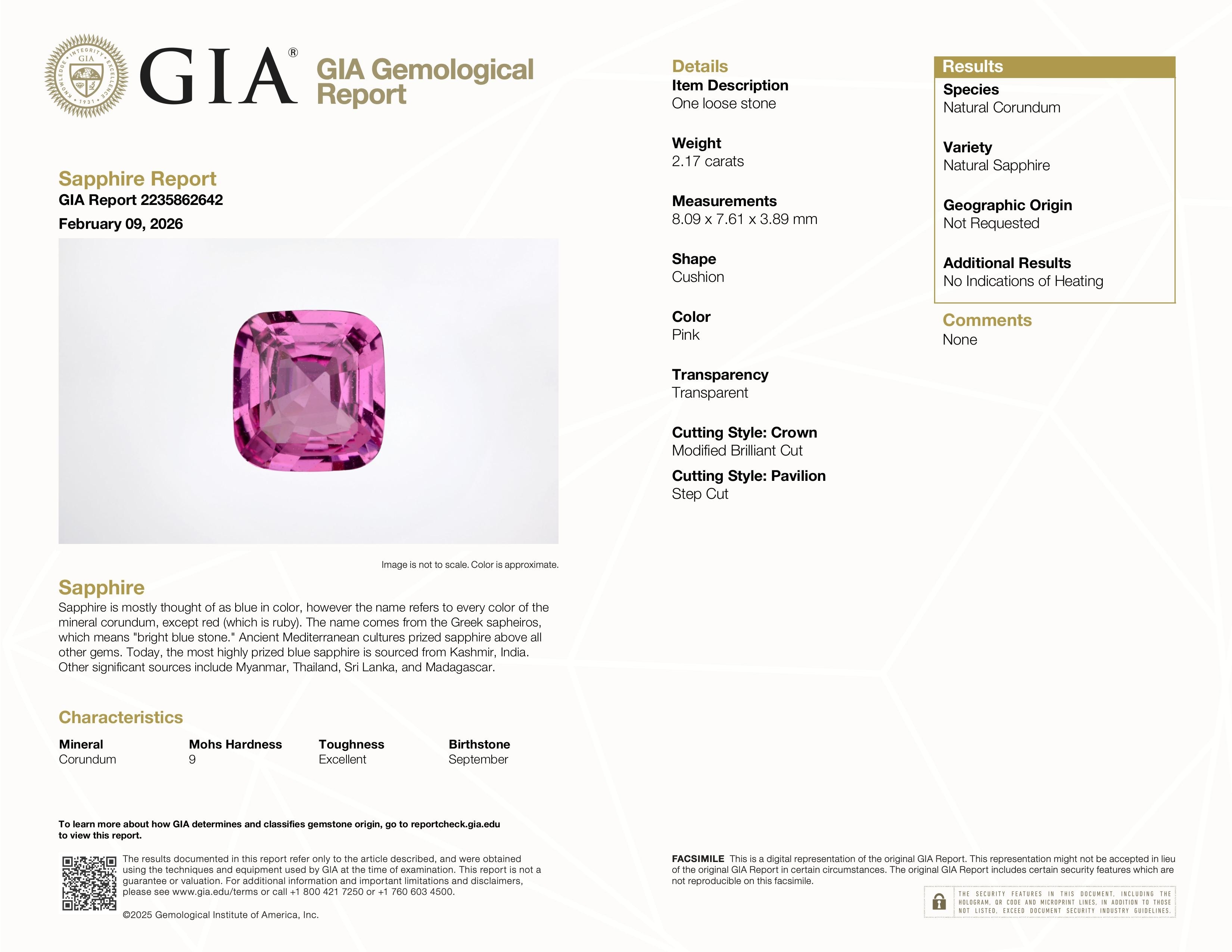 2.17 Ct. Pink Sapphire from Ceylon (Sri Lanka)