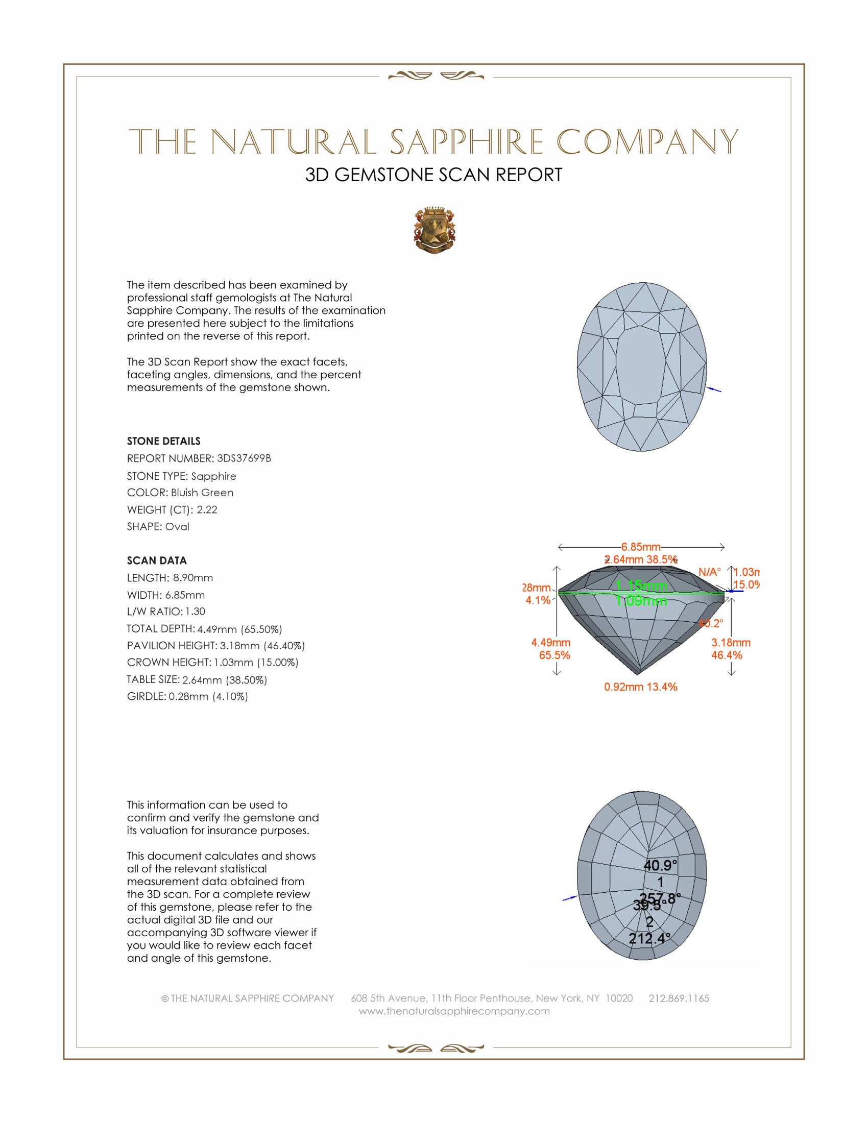 2.22 Ct. Bluish Green Sapphire from Ceylon (Sri Lanka)