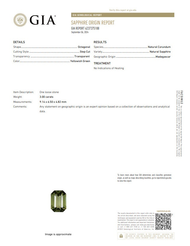 3.00 Ct. Yellowish Green Sapphire from Ceylon (Sri Lanka)
