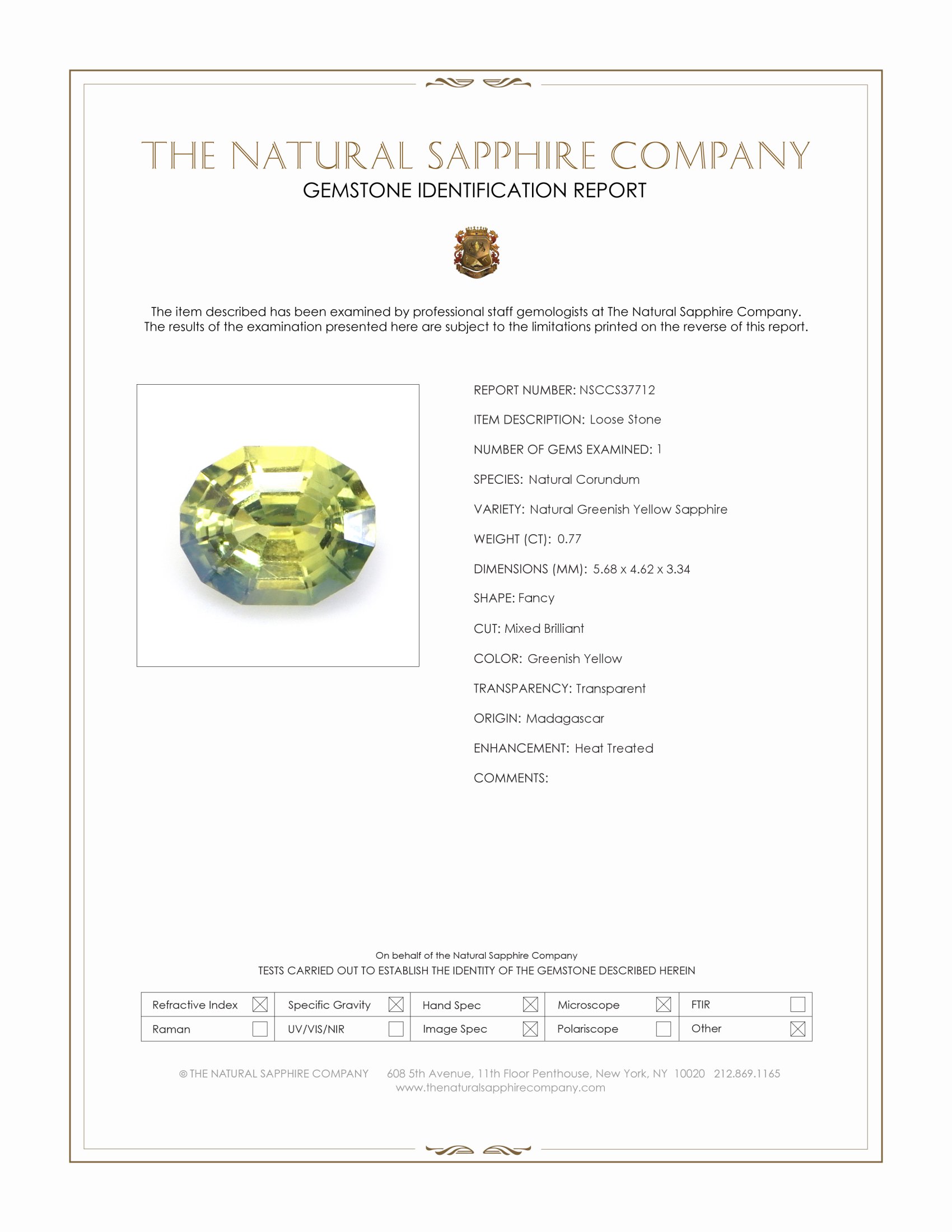 0.77 Ct. Greenish Yellow Sapphire from Madagascar