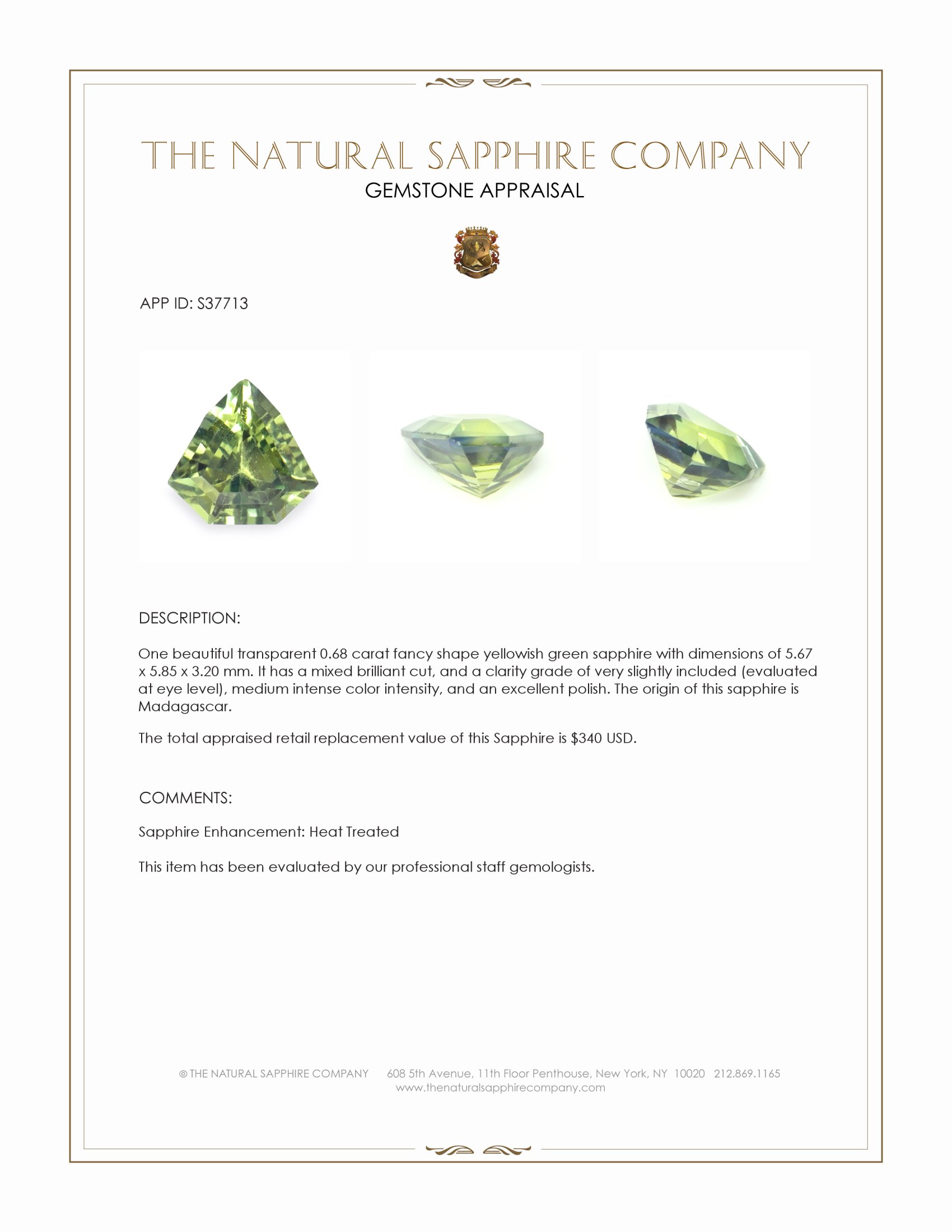 0.68 Ct. Yellowish Green Sapphire from Madagascar