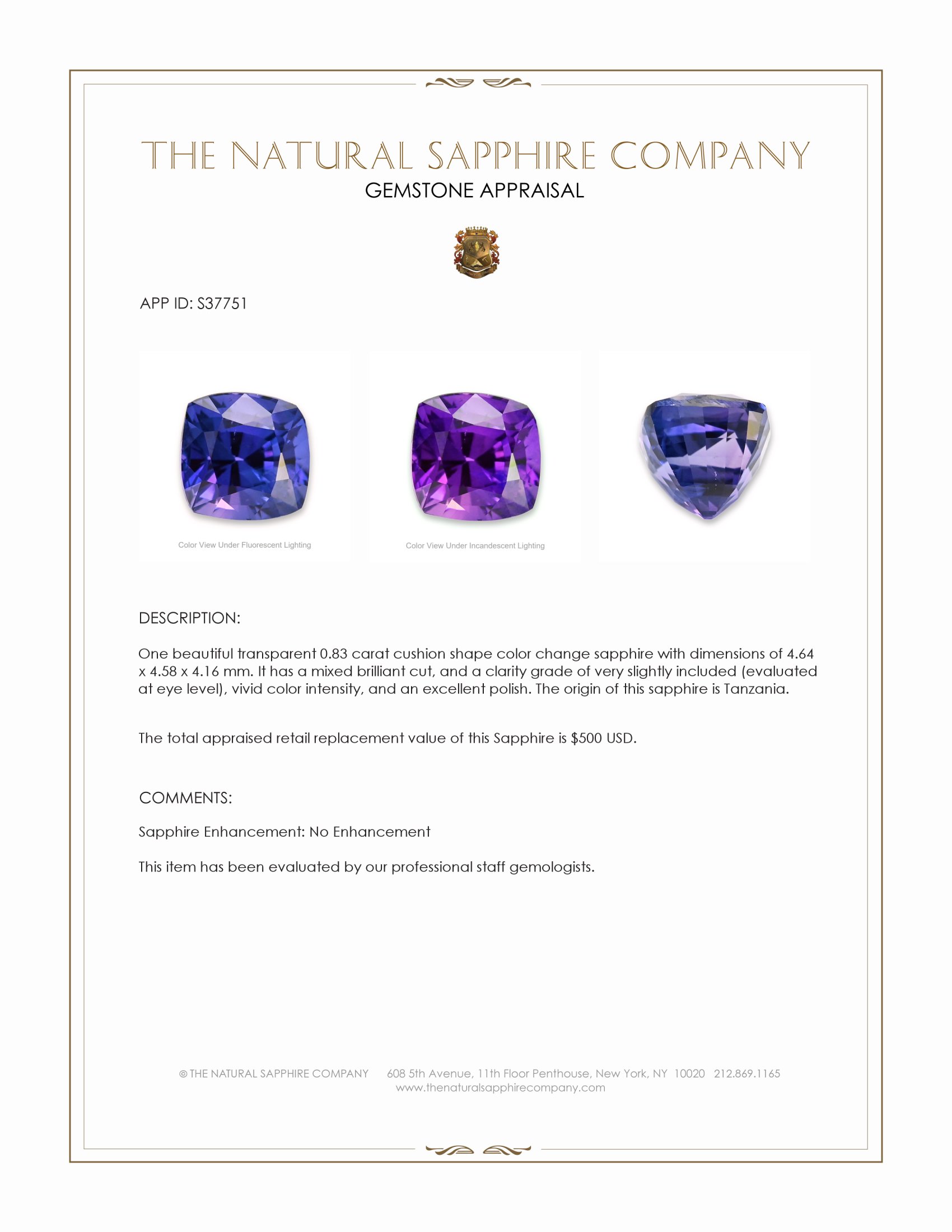0.83 Ct. Color Change Sapphire from Tanzania