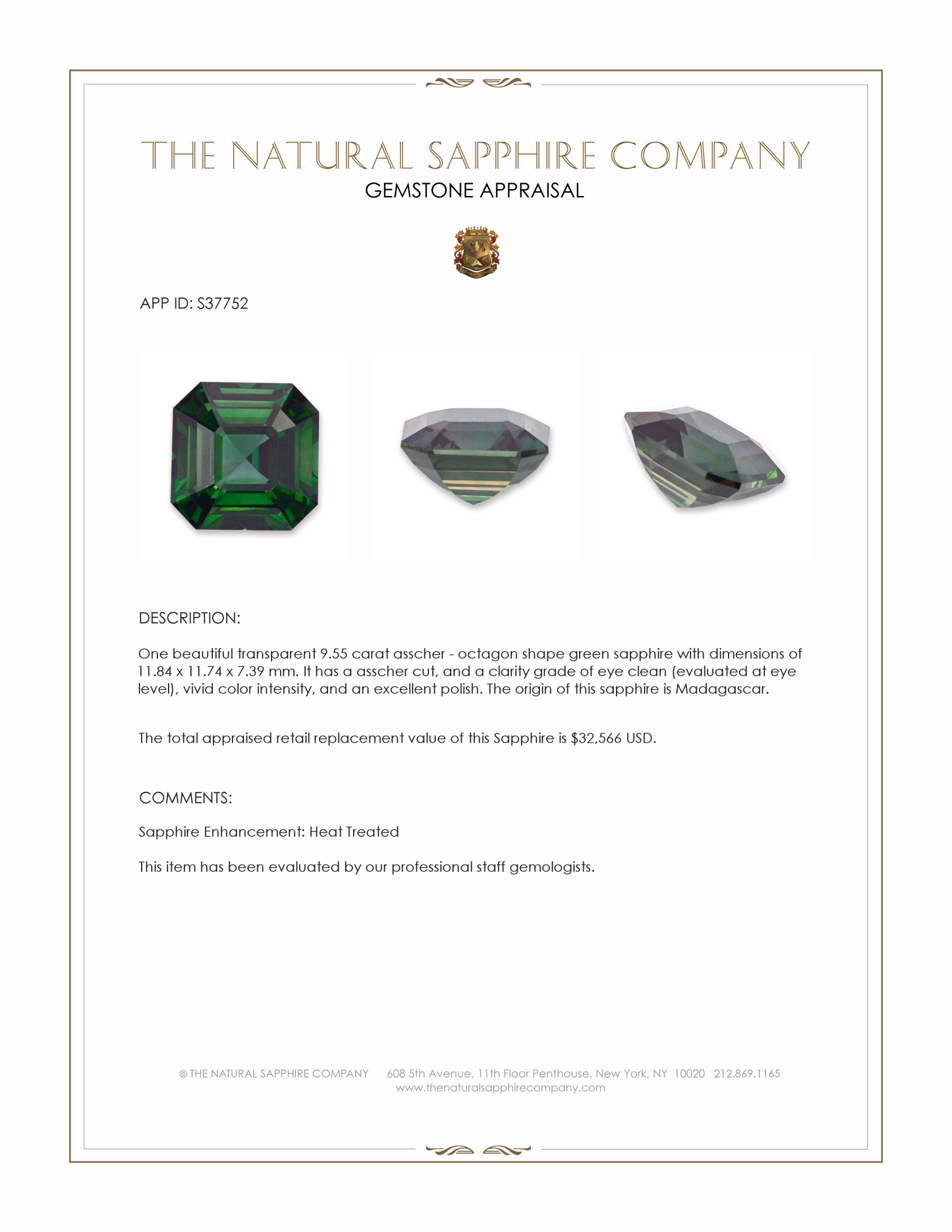 9.55 Ct. Greenish Blue Sapphire from Madagascar