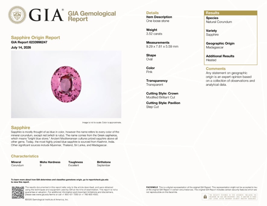 3.52 Ct. Pink Sapphire from Madagascar