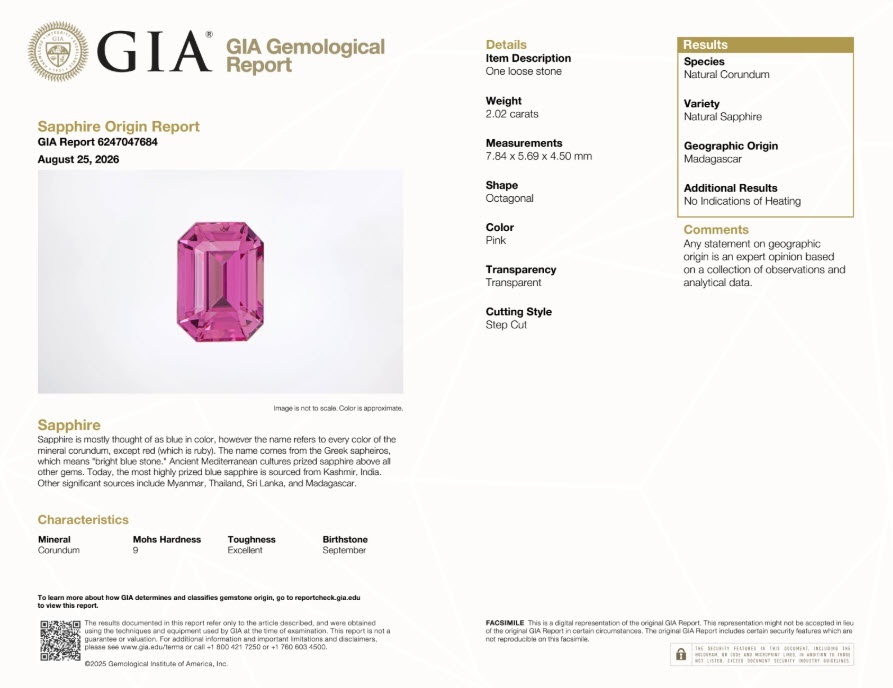 2.02 Ct. Pink Sapphire from Madagascar