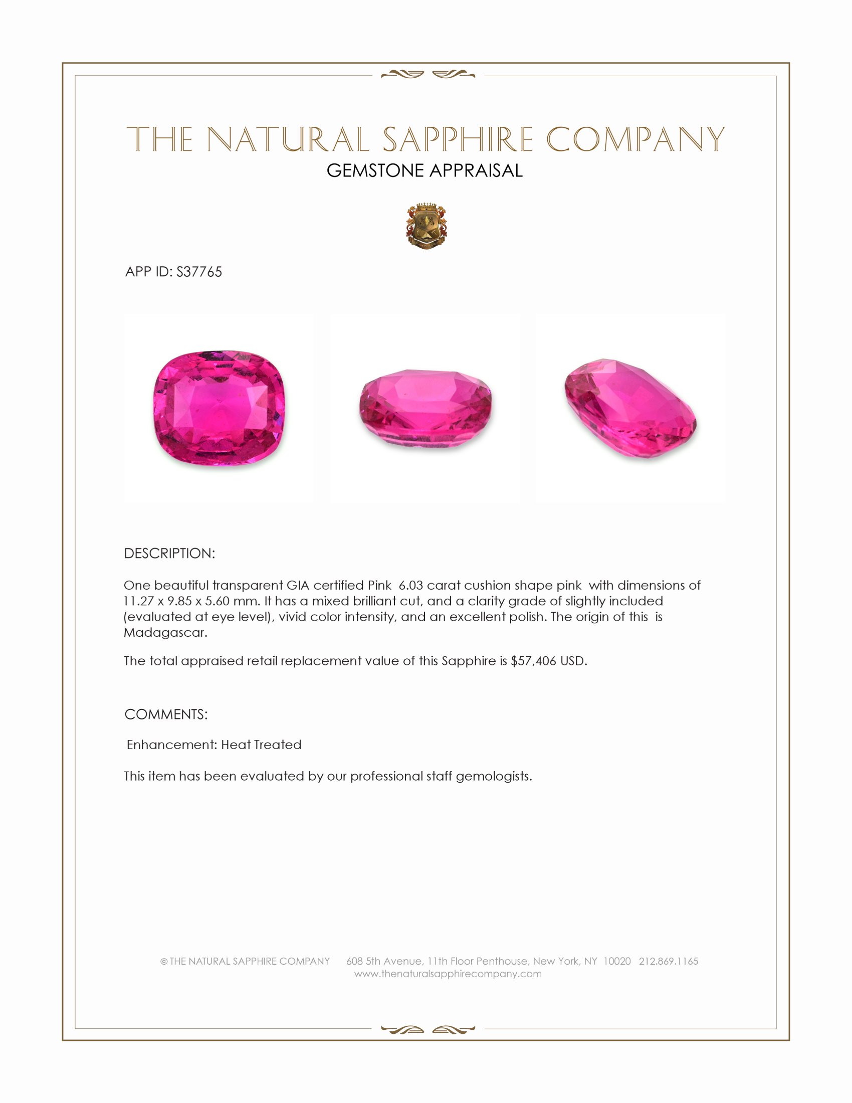 6.03 Ct. Pink Sapphire from Madagascar