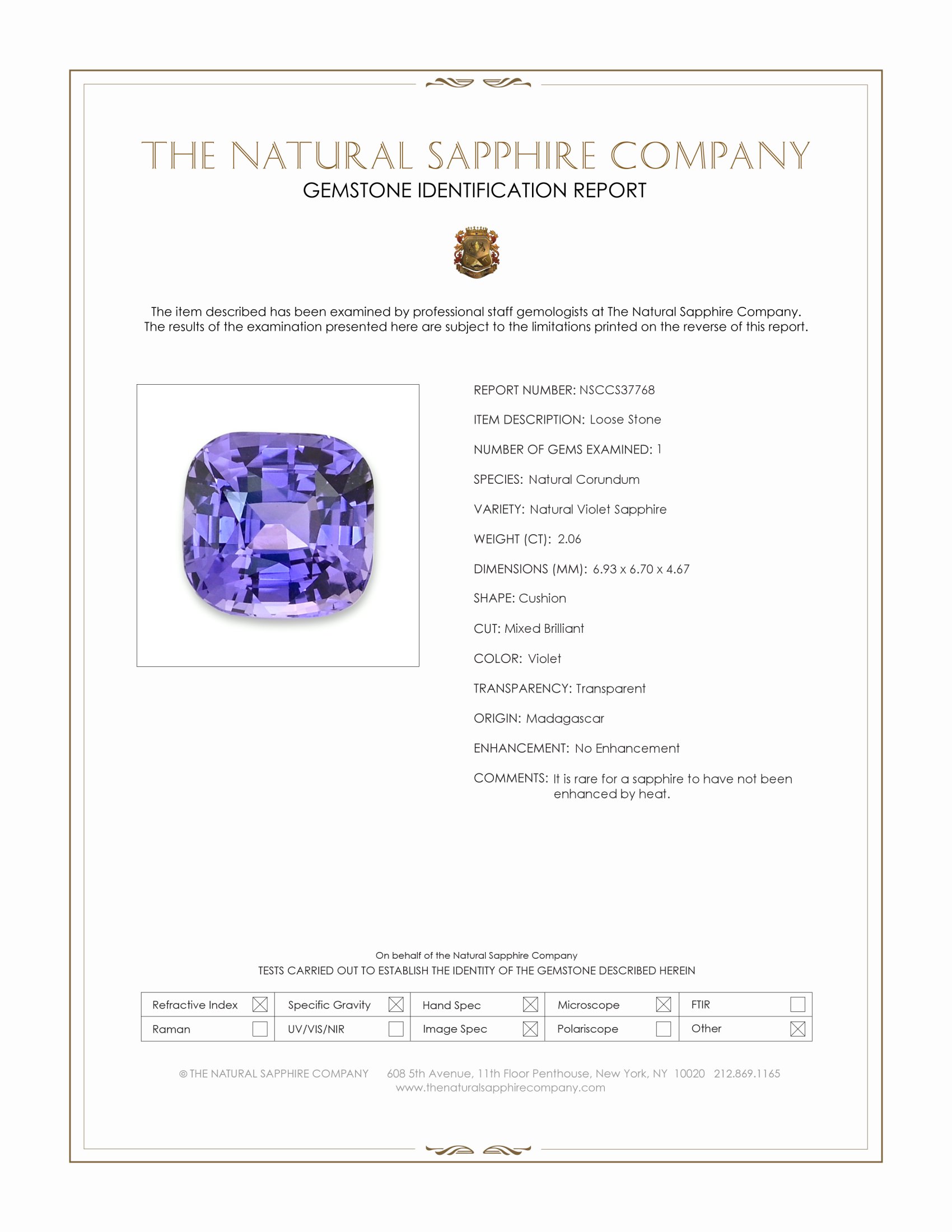 2.06 Ct. Violet Sapphire from Madagascar