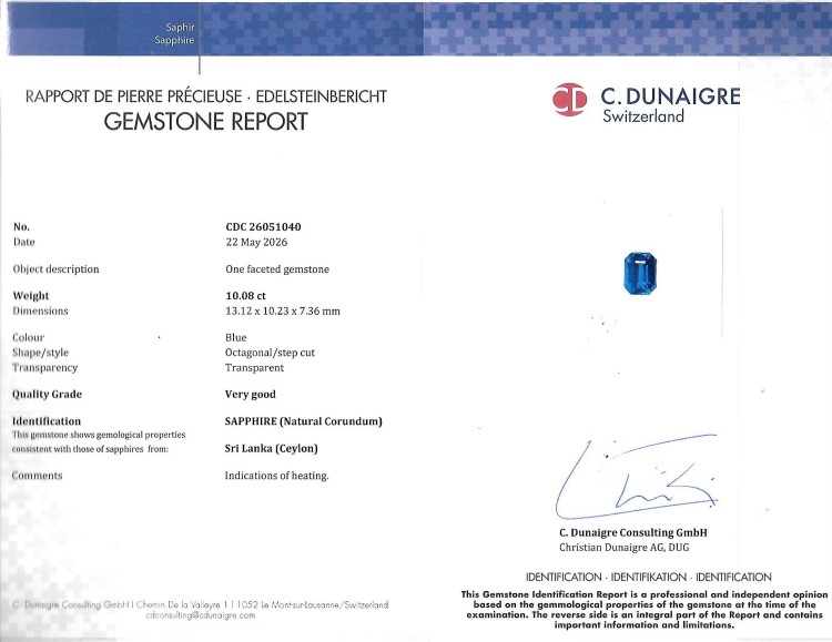 10.08 Ct. Blue Sapphire from Ceylon (Sri Lanka)
