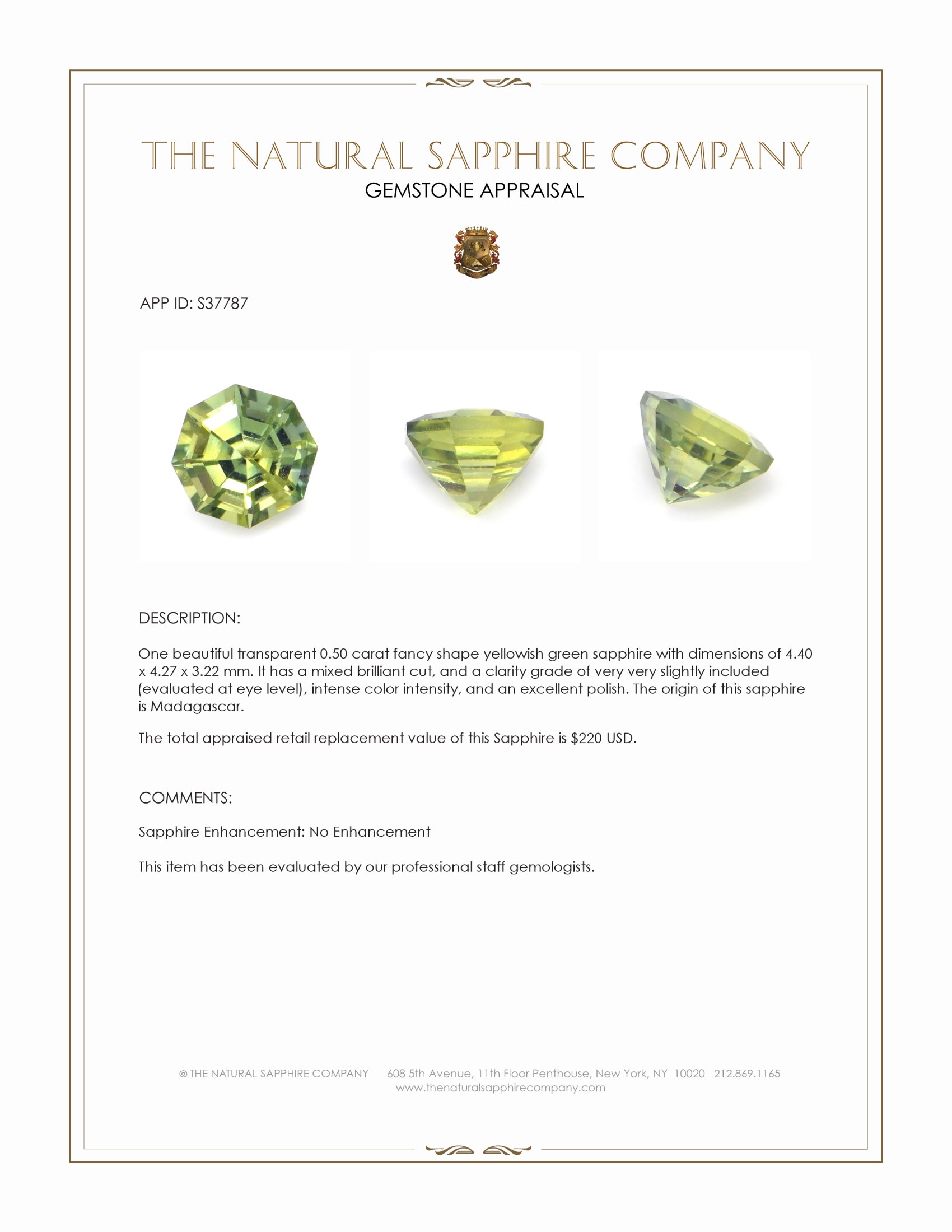 0.50 Ct. Yellowish Green Sapphire from Madagascar