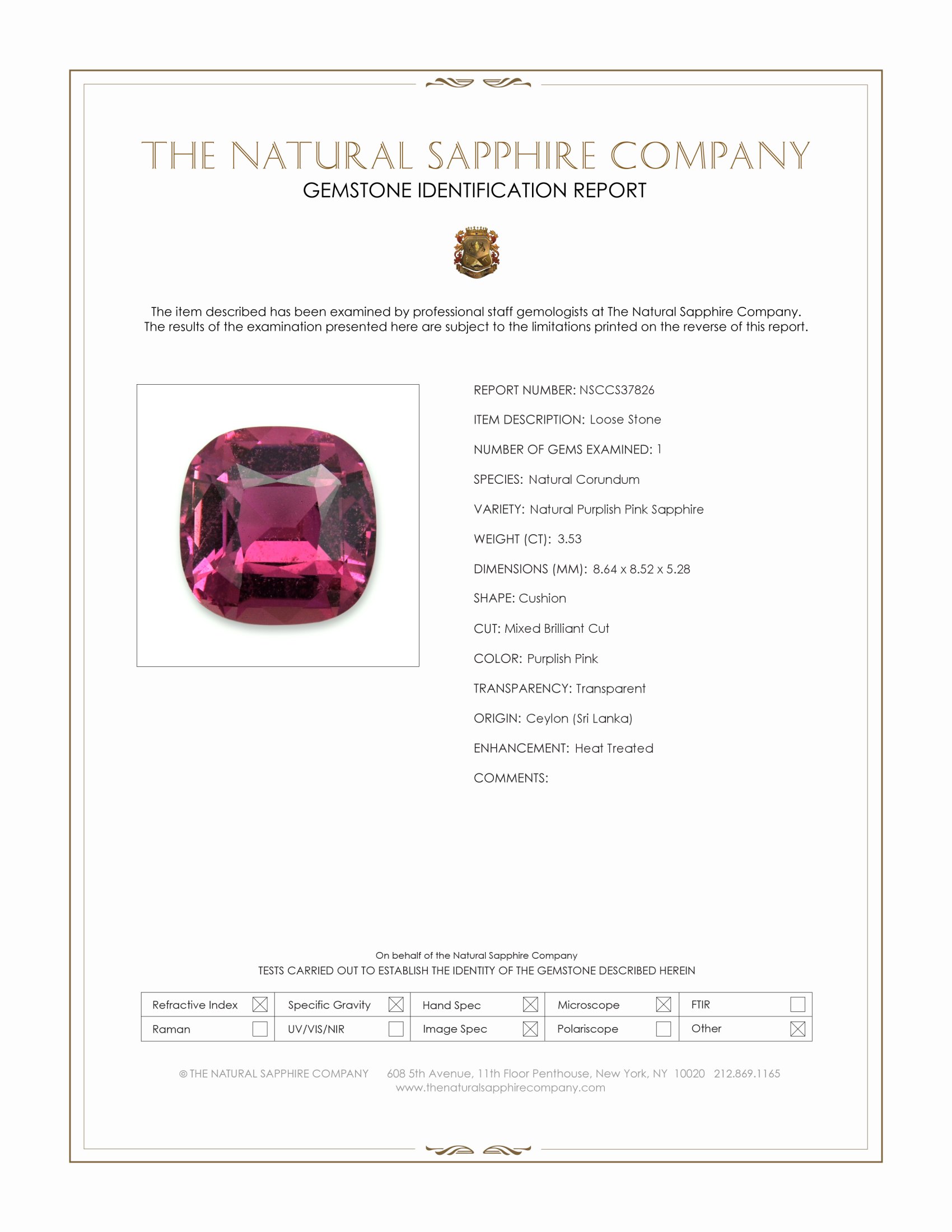 3.53 Ct. Purplish Pink Sapphire from Ceylon (Sri Lanka)