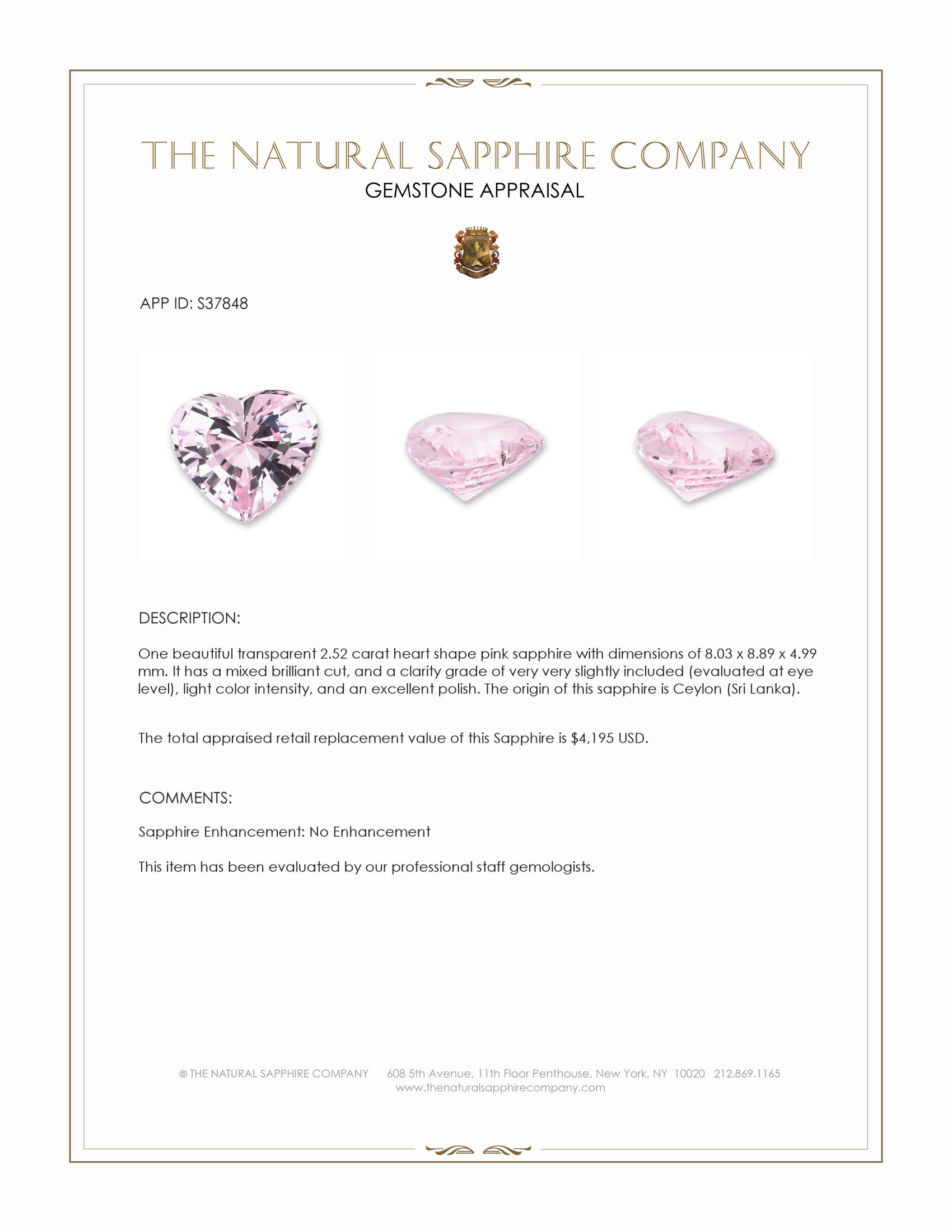 2.52 Ct. Pink Sapphire from Ceylon (Sri Lanka)