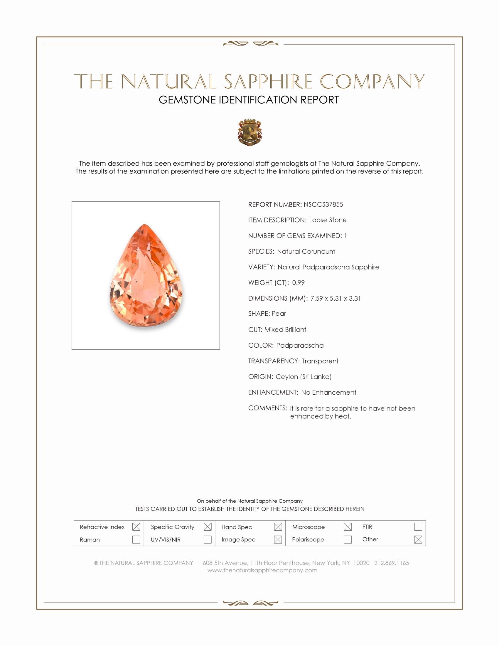 0.99 Ct. Padparadscha Sapphire from Ceylon (Sri Lanka)