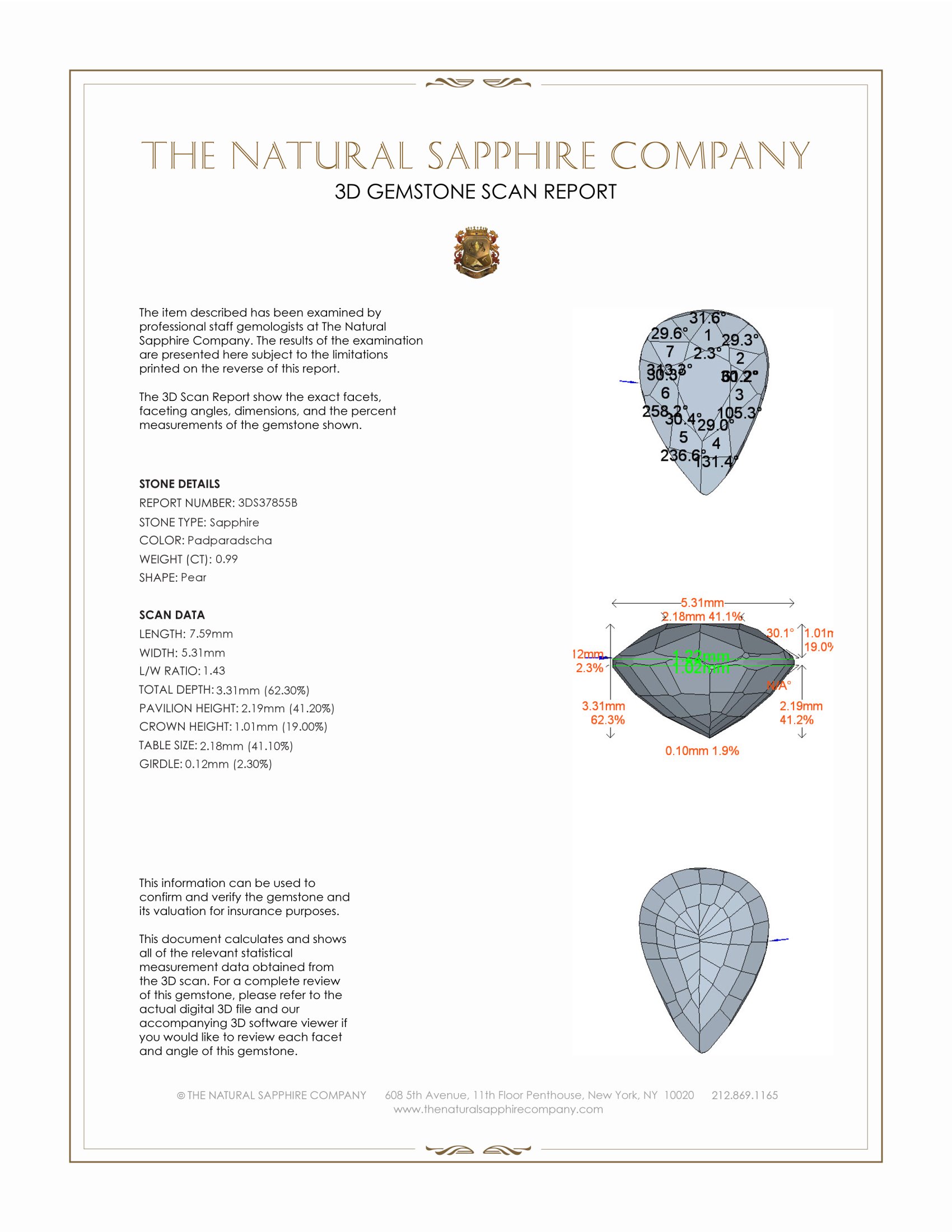 0.99 Ct. Padparadscha Sapphire from Ceylon (Sri Lanka)