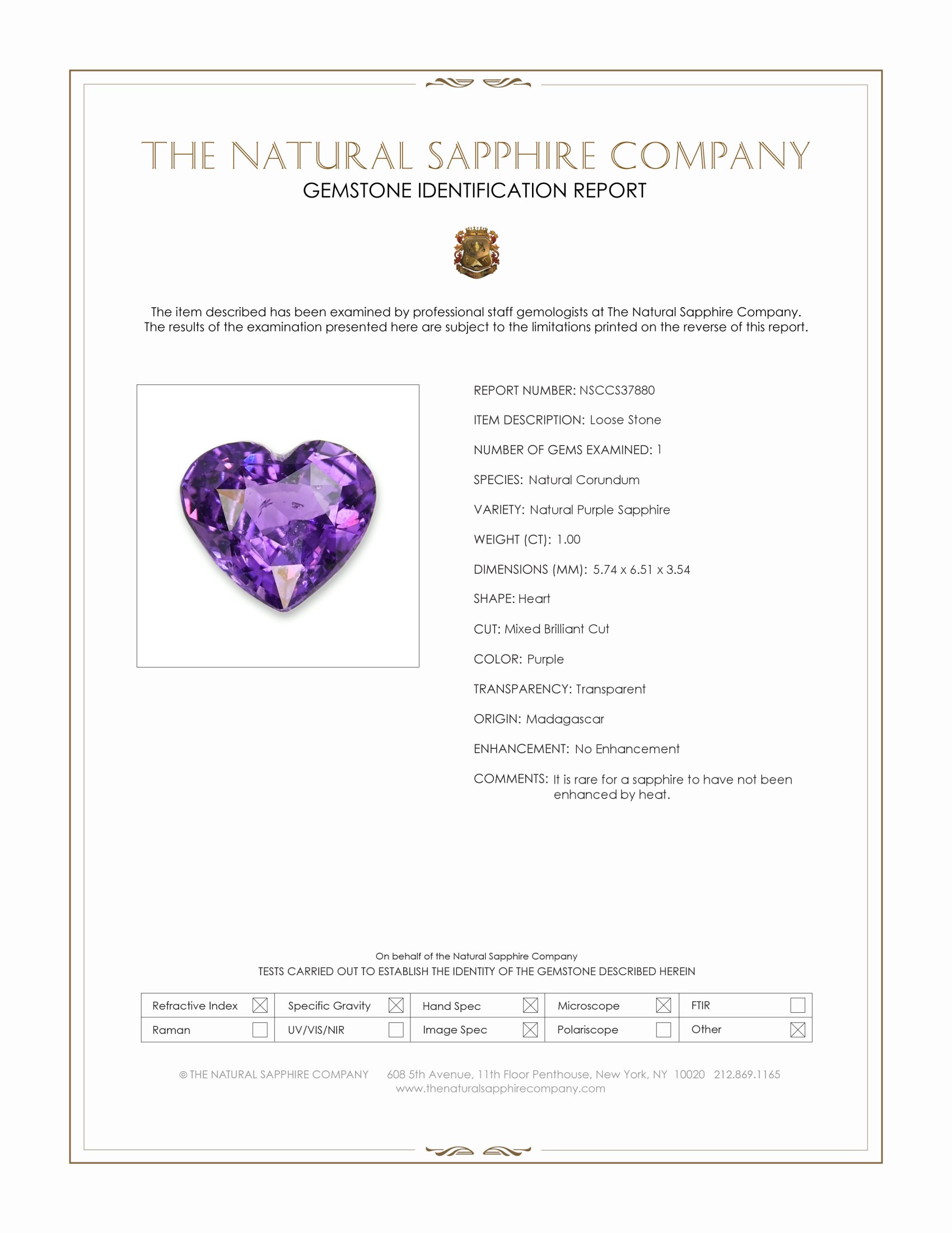 1.00 Ct. Purple Sapphire from Madagascar