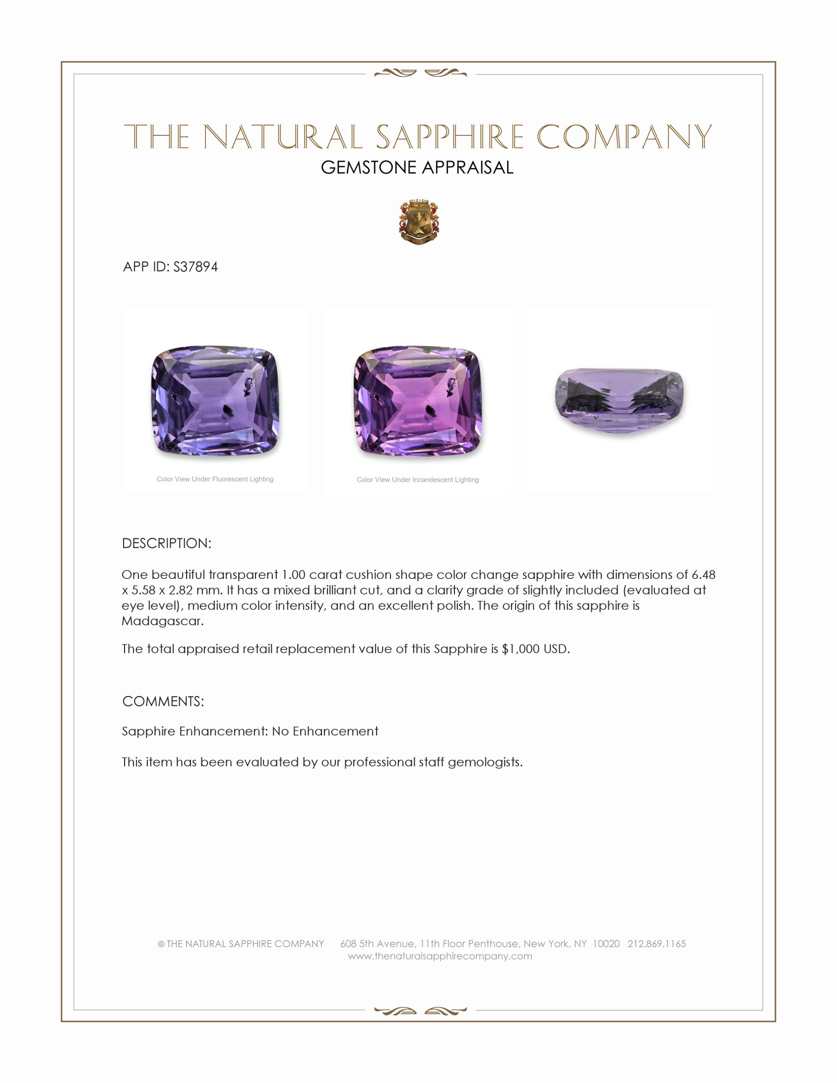 1.00 Ct. Color Change Sapphire from Madagascar