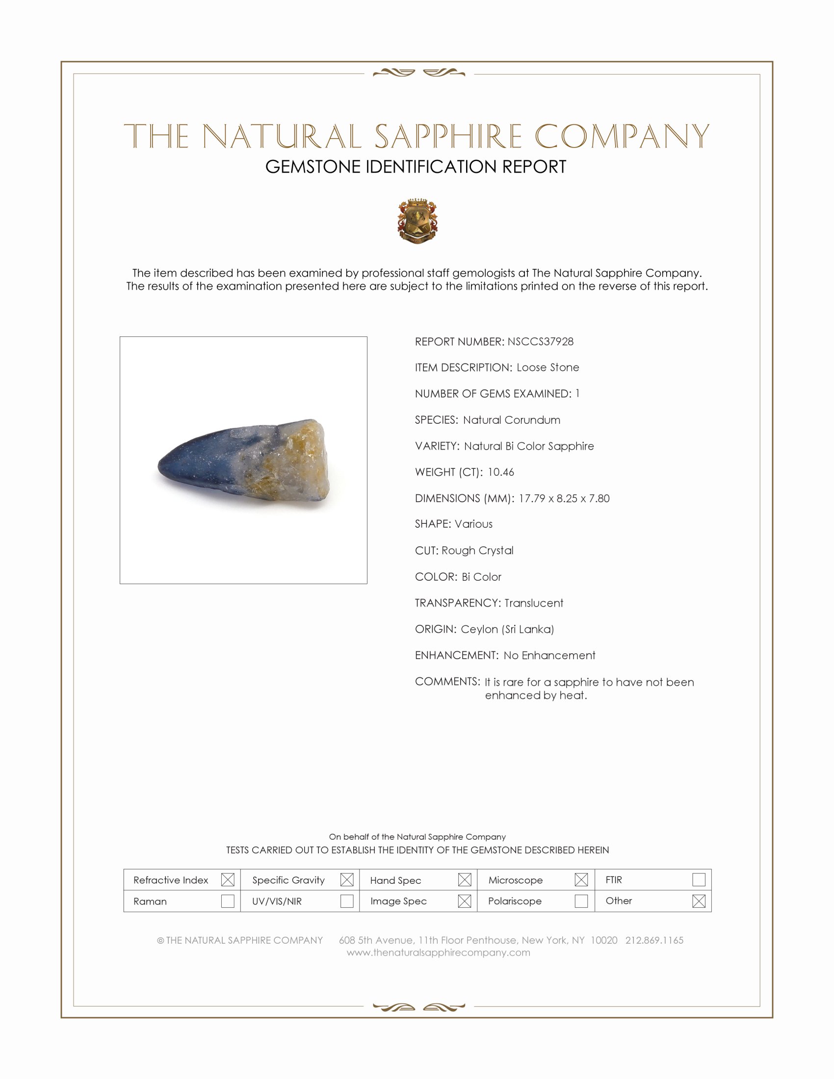 10.46 Ct. Bi Color / Parti Sapphire Crystal from Ceylon (Sri Lanka)
