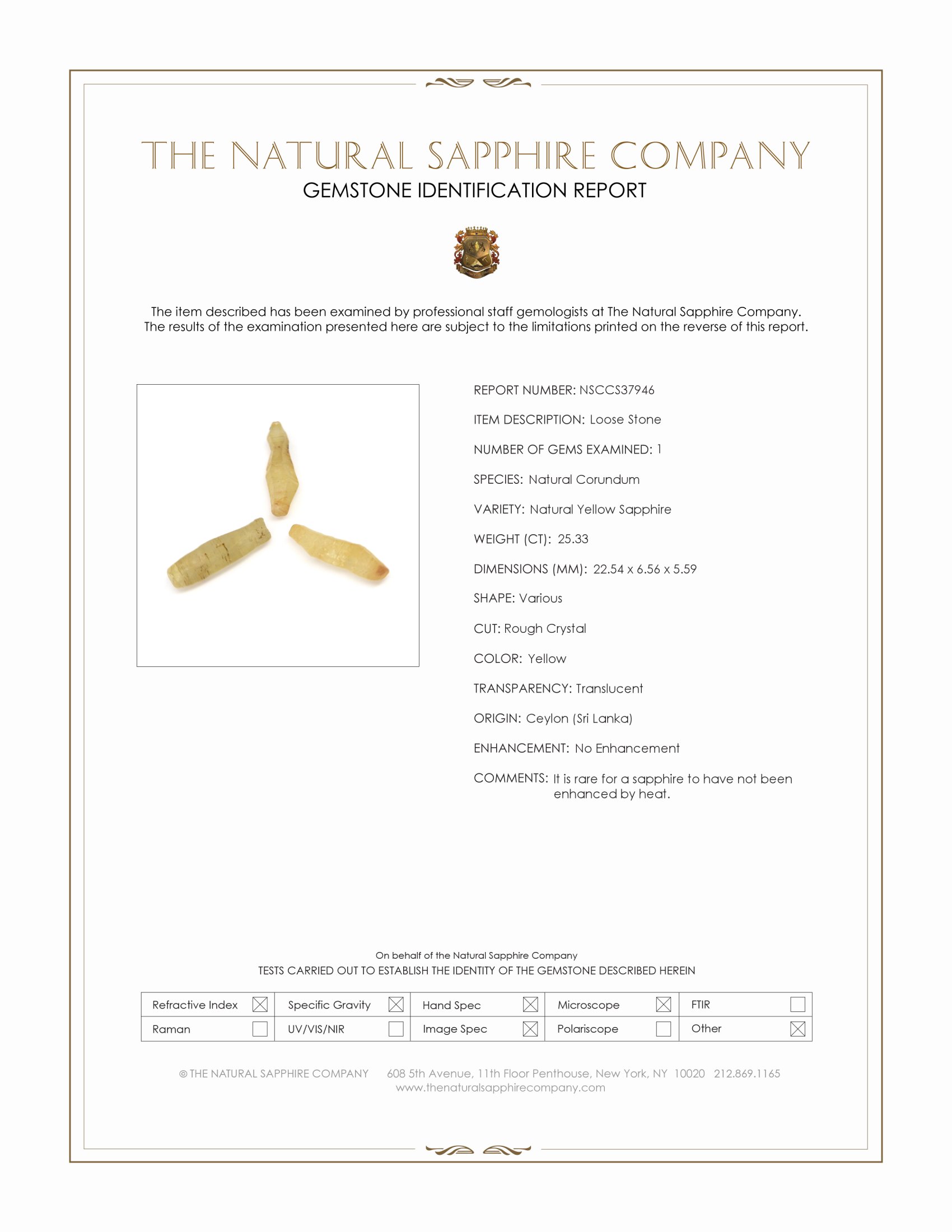 25.33 Ct. Yellow Sapphire Crystal from Ceylon (Sri Lanka)