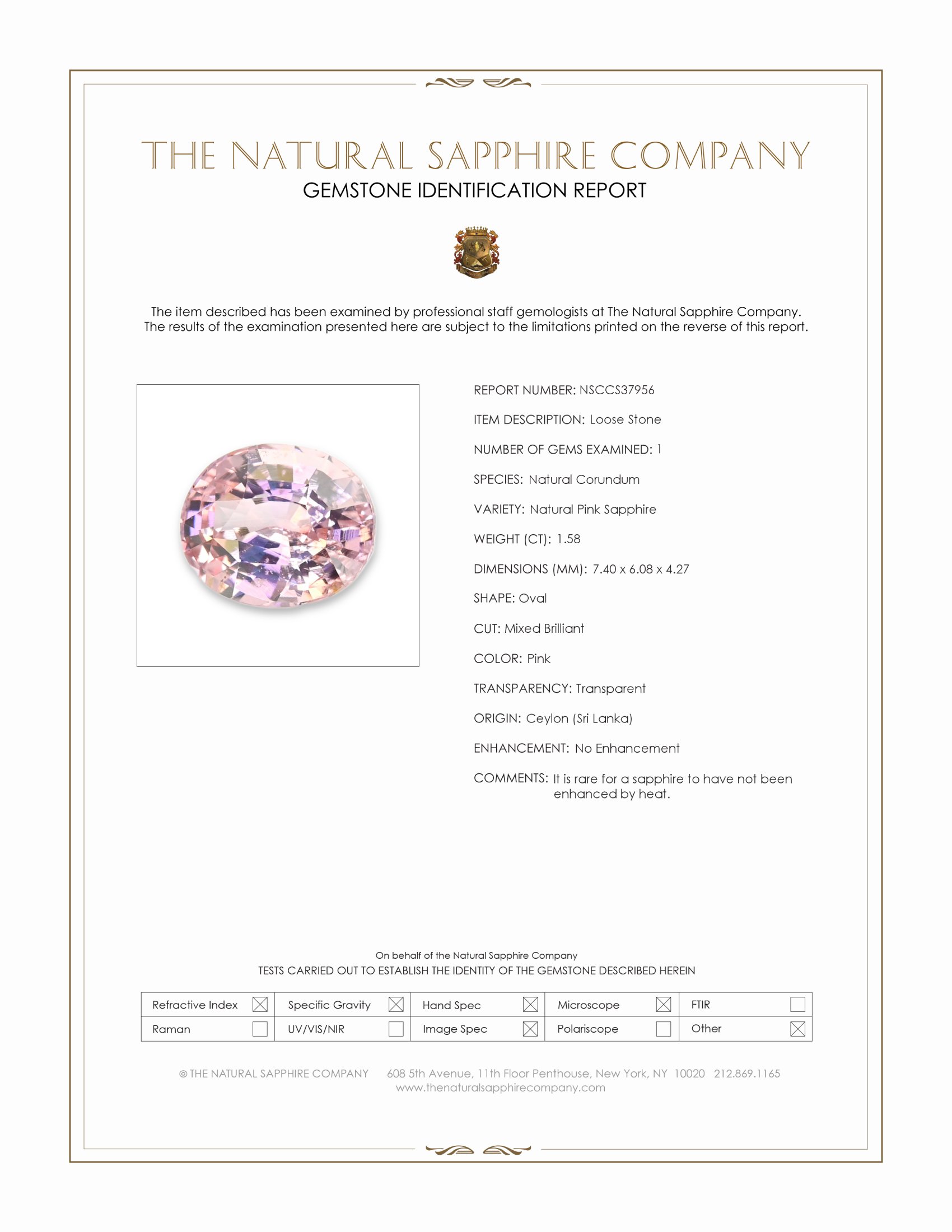 1.58 Ct. Pink Sapphire from Ceylon (Sri Lanka)