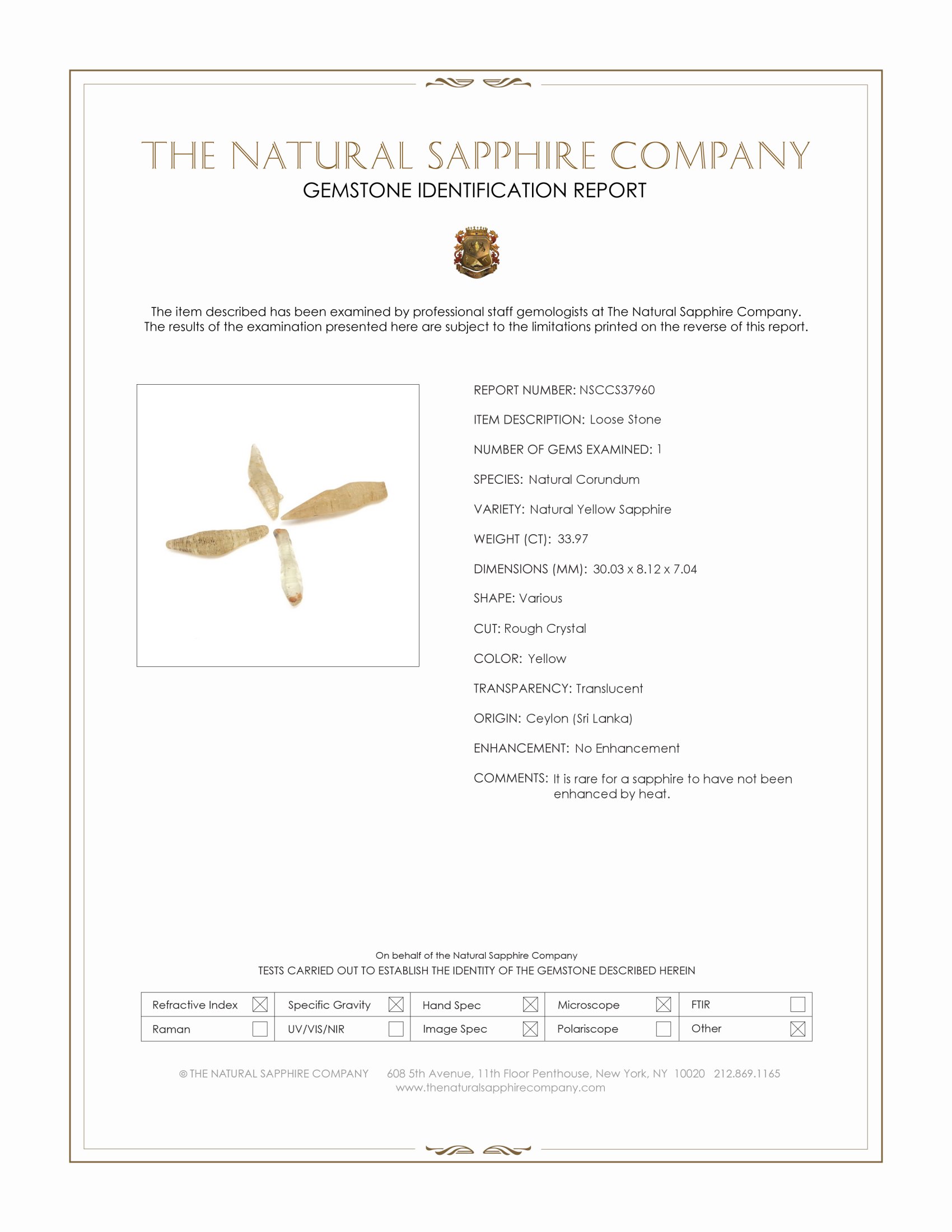 33.97 Ct. Yellow Sapphire Crystal from Ceylon (Sri Lanka)