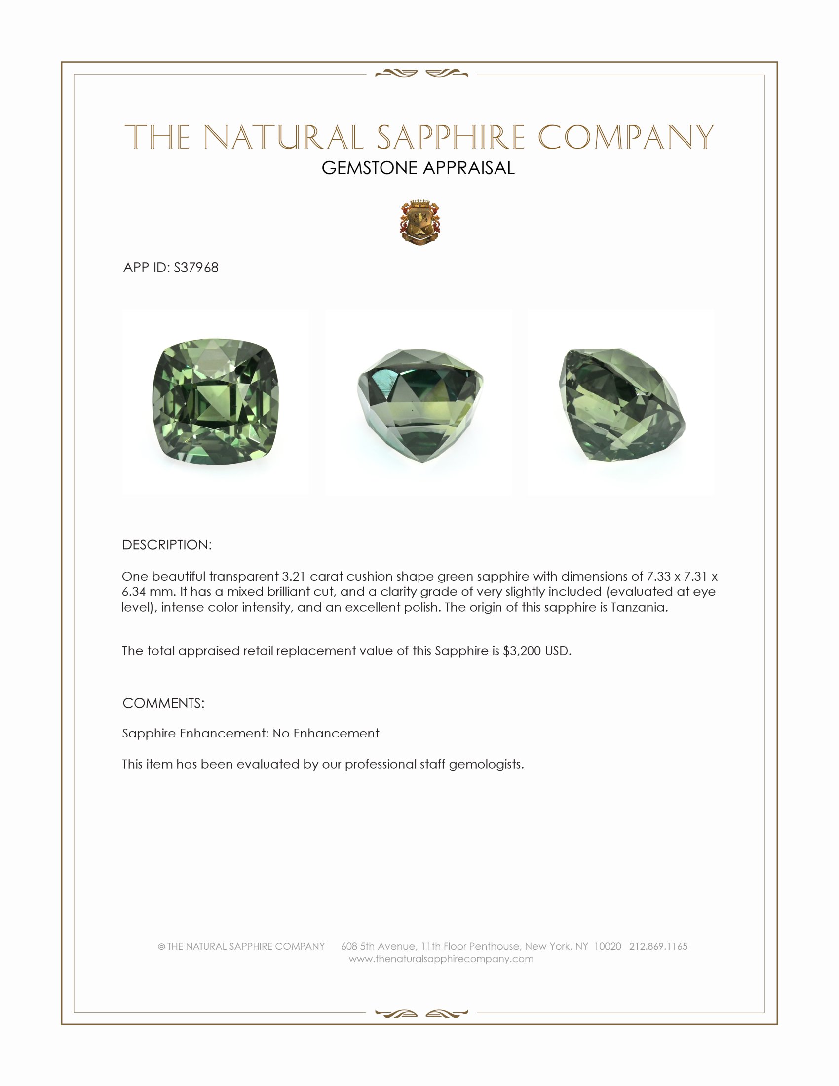 3.21 Ct. Green Sapphire from Tanzania
