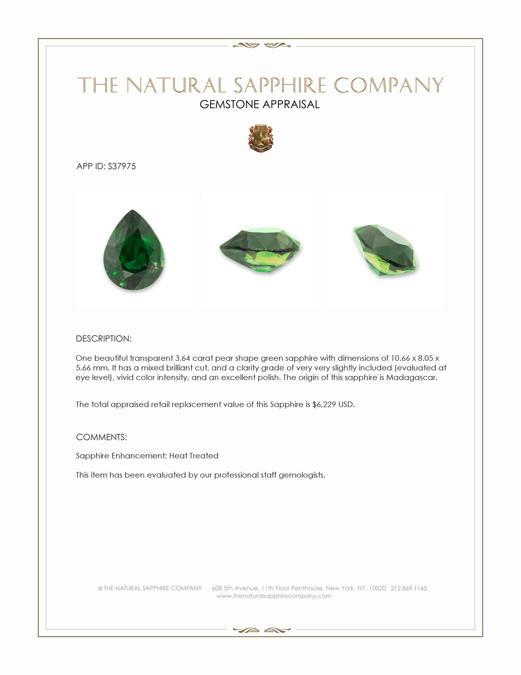 3.64 Ct. Green Sapphire from Madagascar