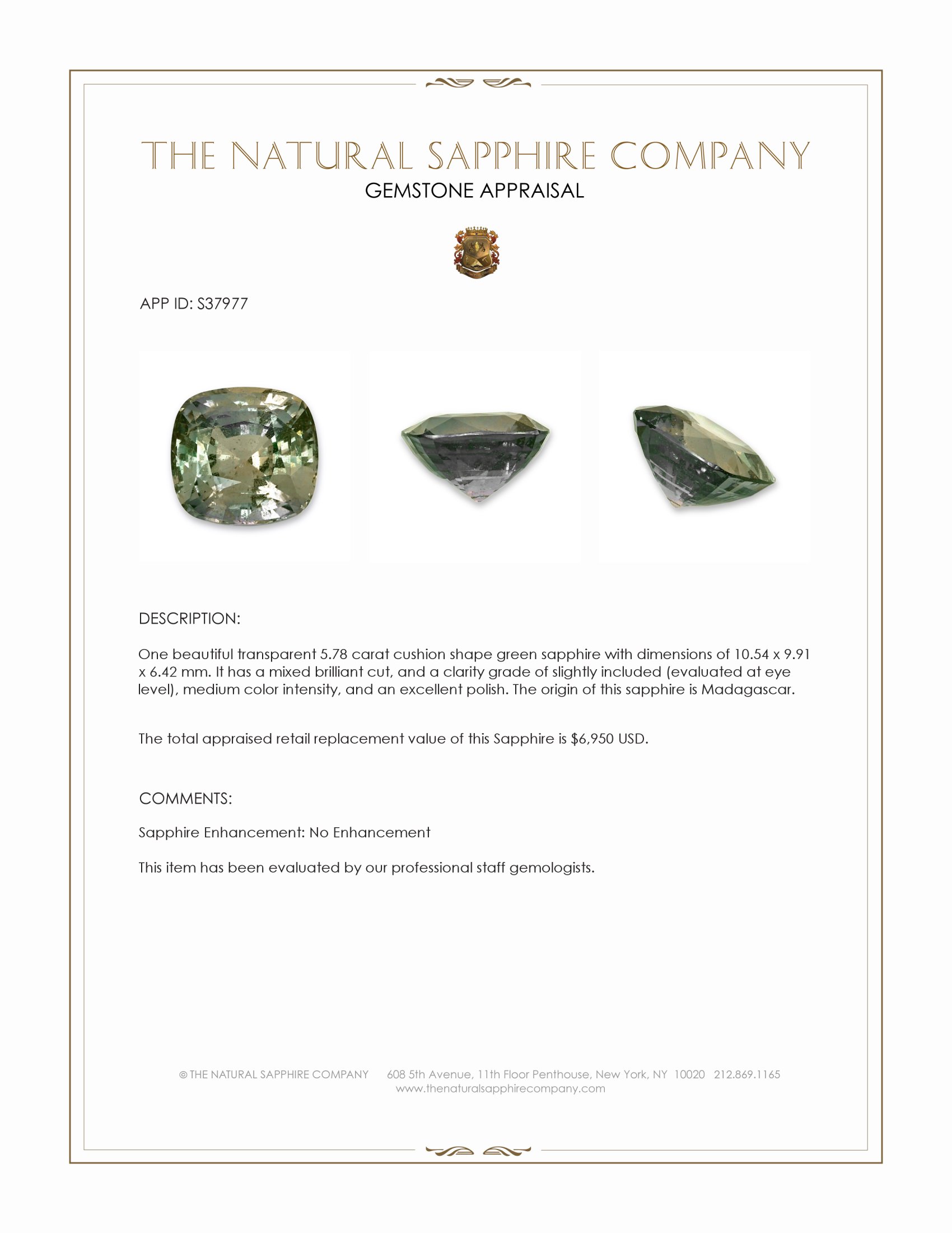 5.78 Ct. Brownish Green Sapphire from Madagascar
