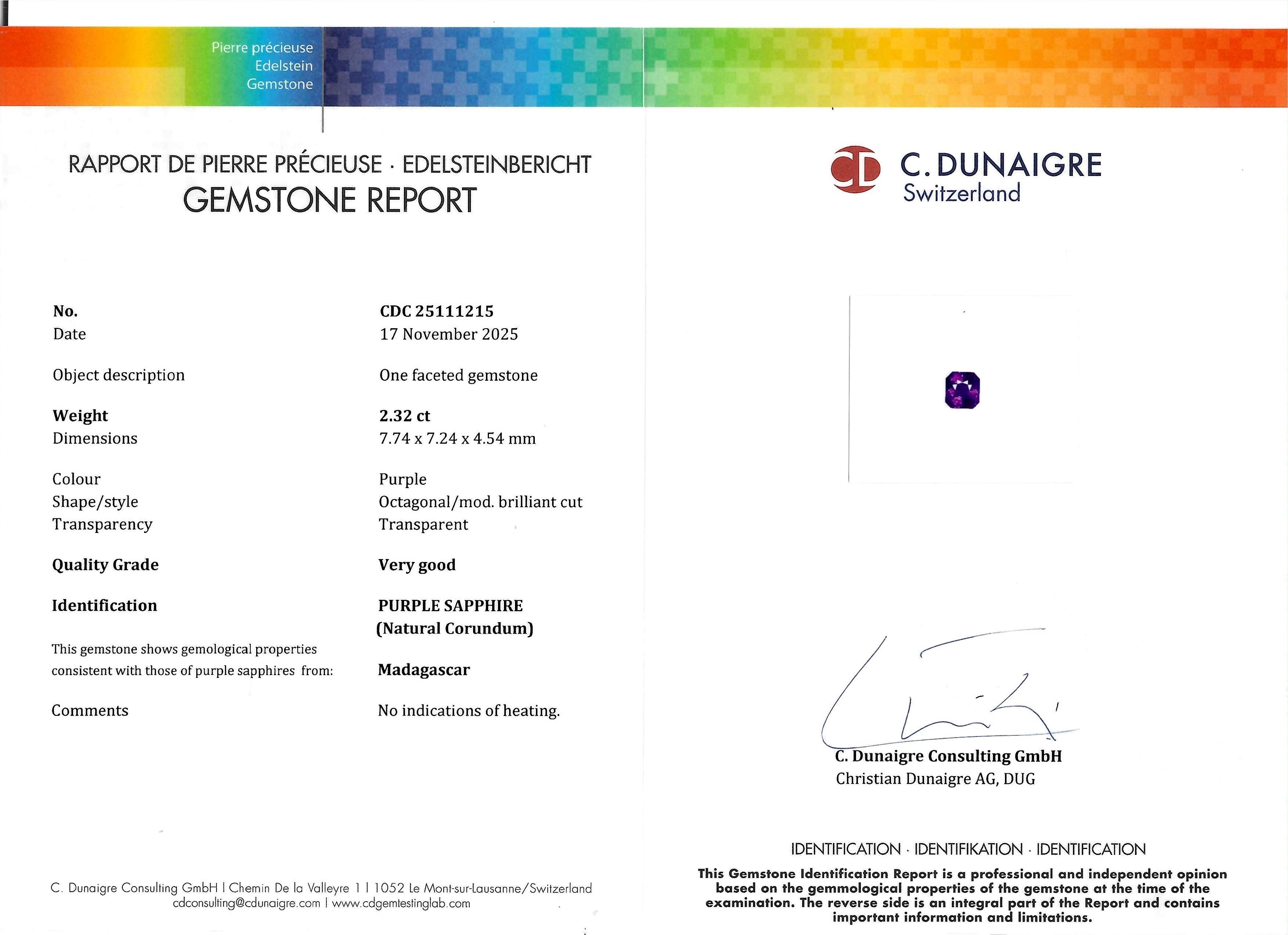 2.32 Ct. Purple Sapphire from Madagascar