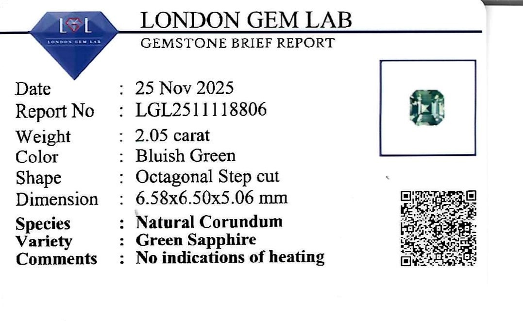 2.05 Ct. Bluish Green Sapphire from Madagascar