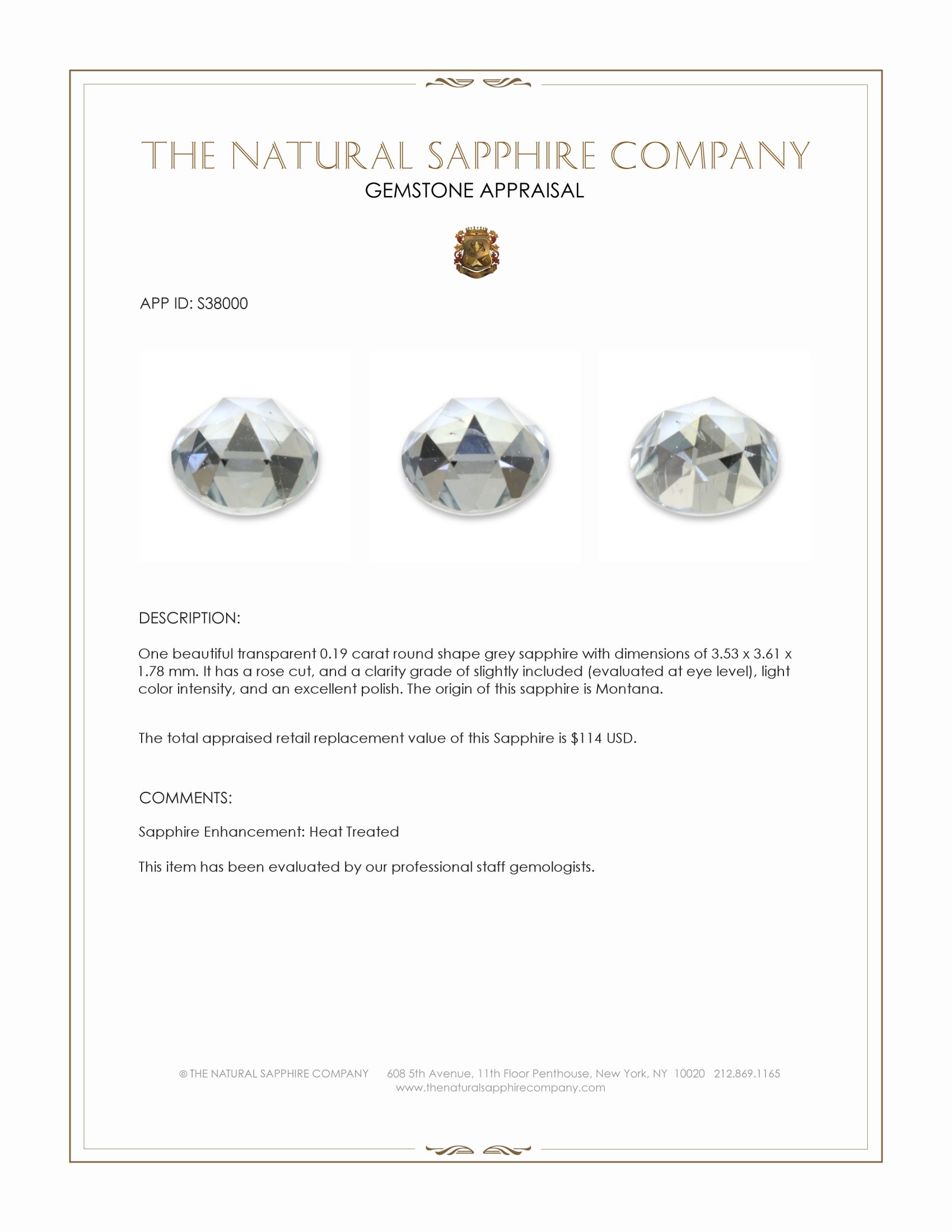 0.19 Ct. Grey Sapphire from Montana