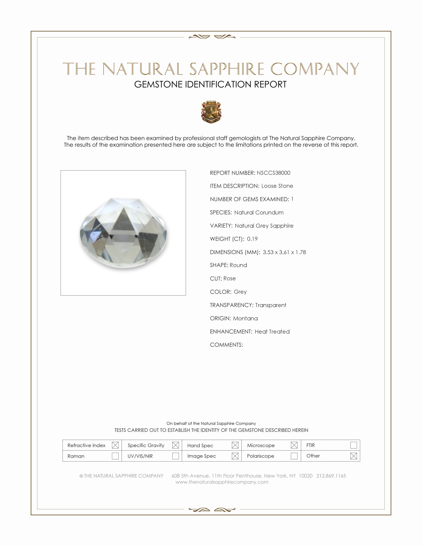 0.19 Ct. Grey Sapphire from Montana