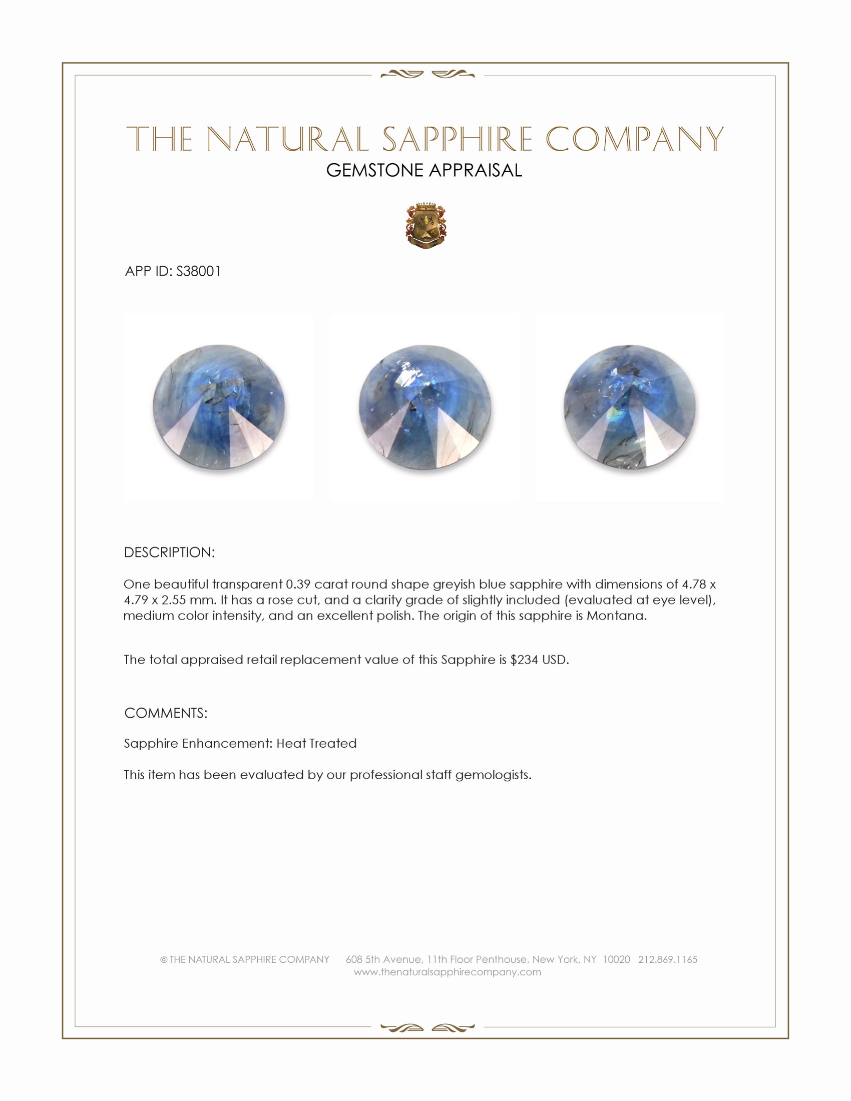 0.39 Ct. Greyish Blue Sapphire from Montana