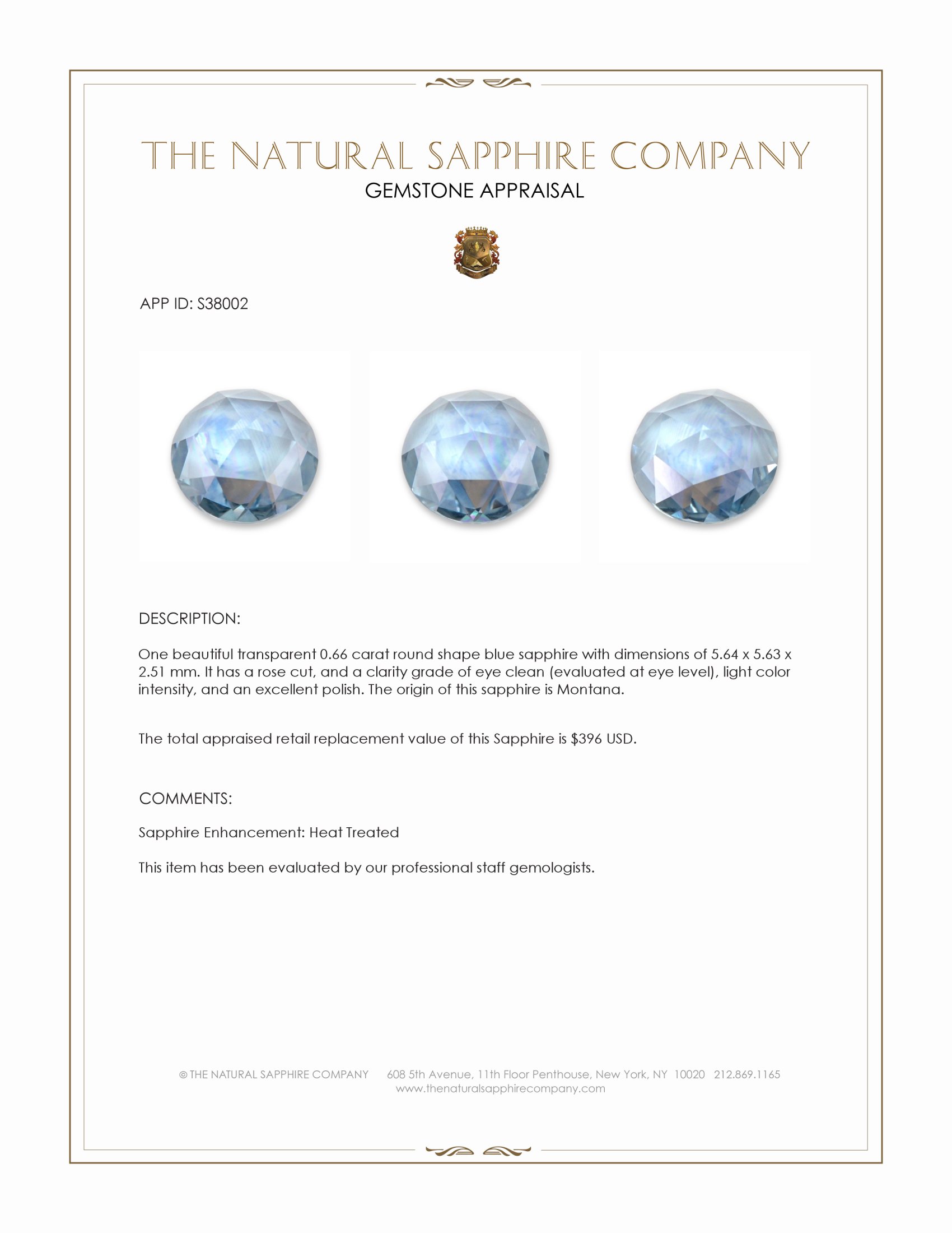 0.66 Ct. Blue Sapphire from Montana