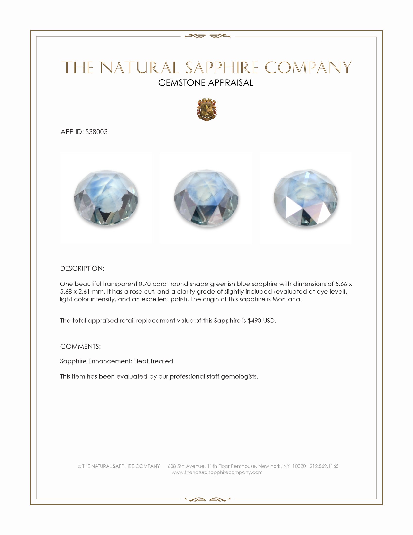 0.70 Ct. Greenish Blue Sapphire from Montana